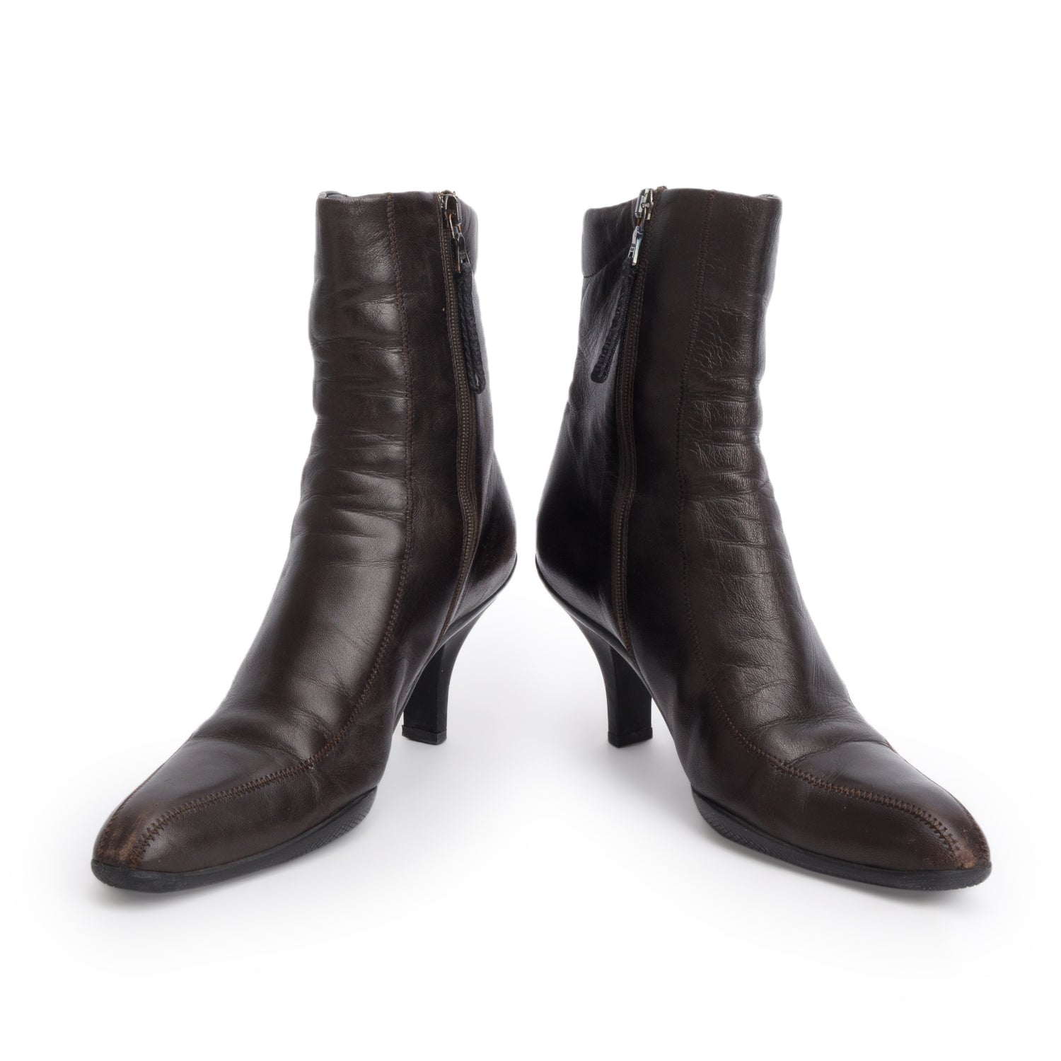 Prada Brown Leather Booties, Size 38.5