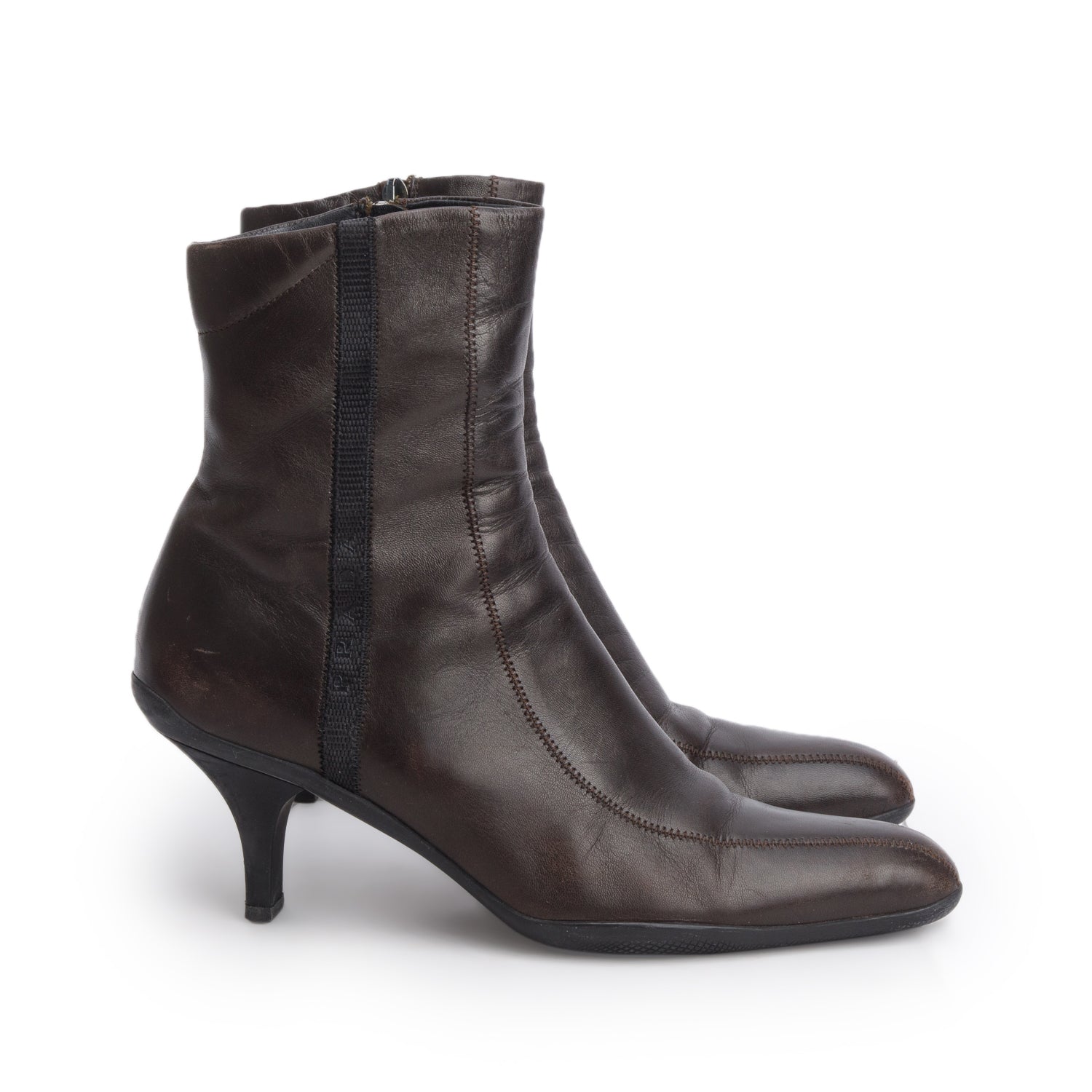 Prada Brown Leather Booties, Size 38.5