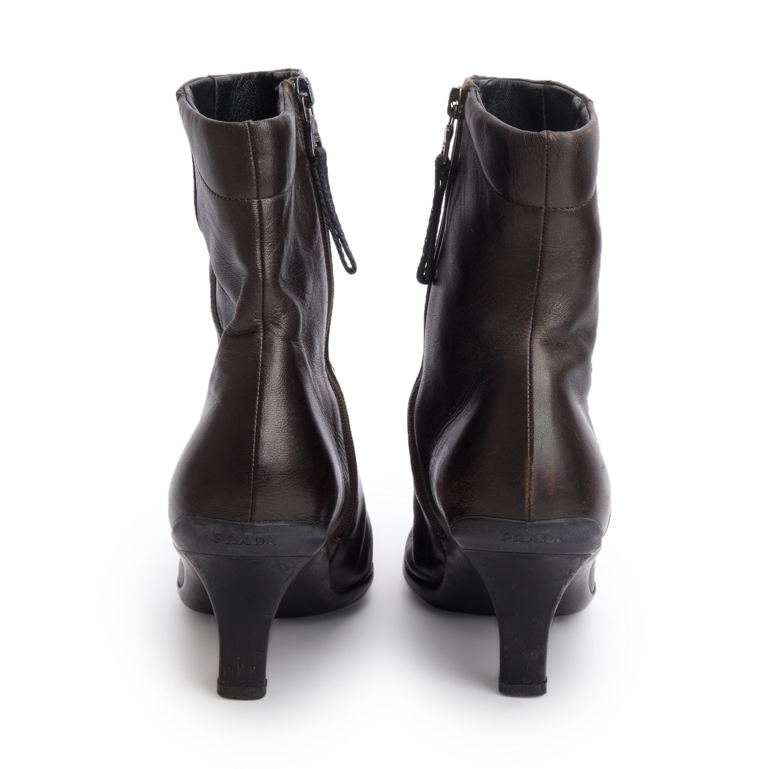 Prada Brown Leather Booties, Size 38.5