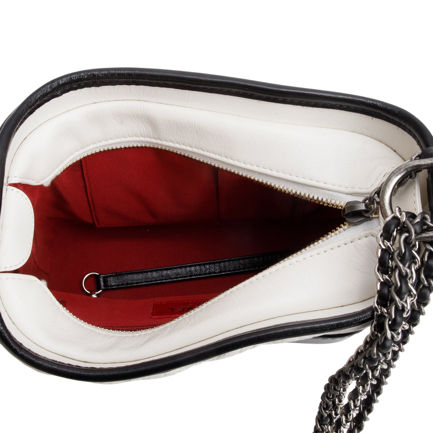 Chanel Black & White Aged Calfskin Leather Chevron Quilted Small Gabrielle Hobo w/ Authenticity Card