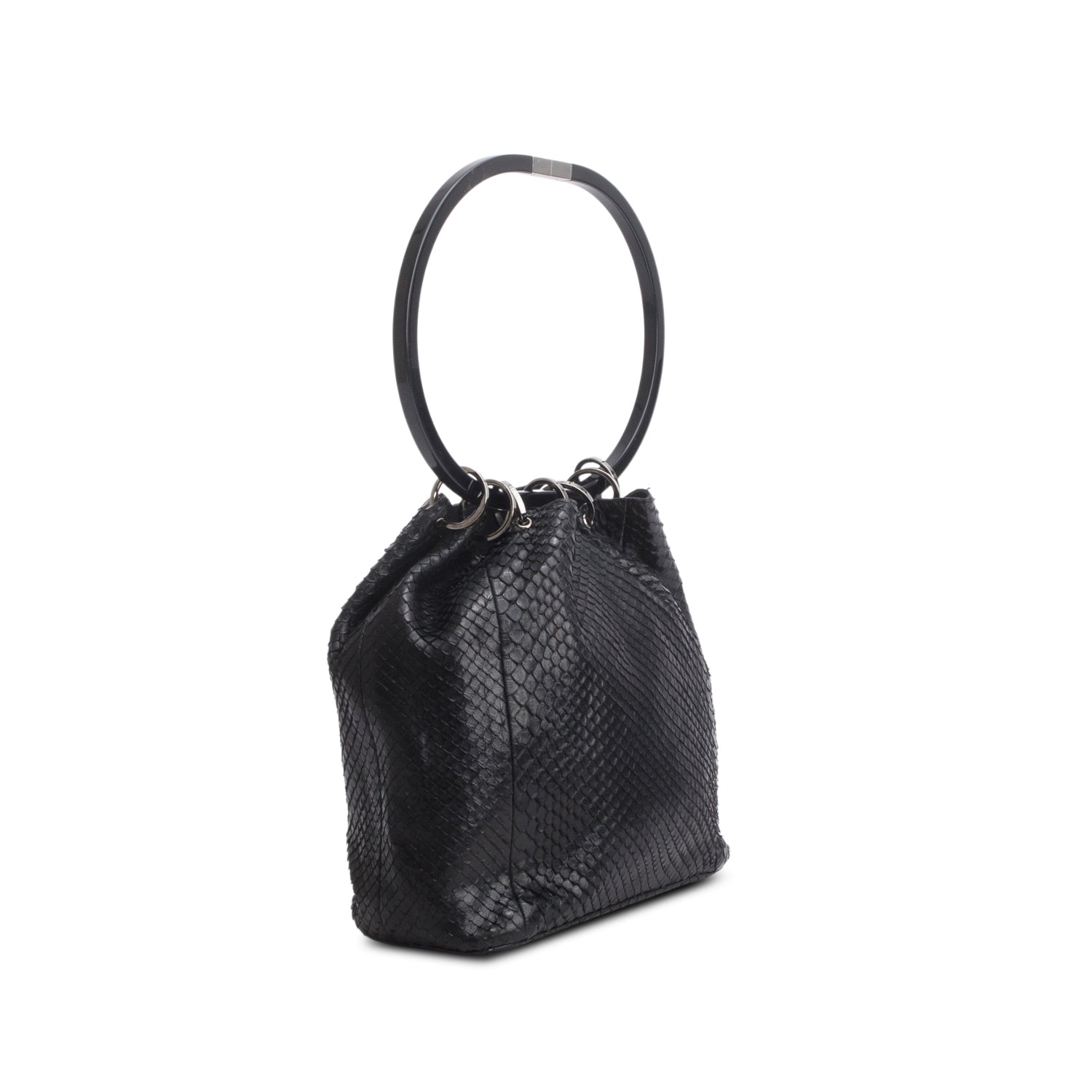 Gucci Vintage Black Python Ring Bucket Bag