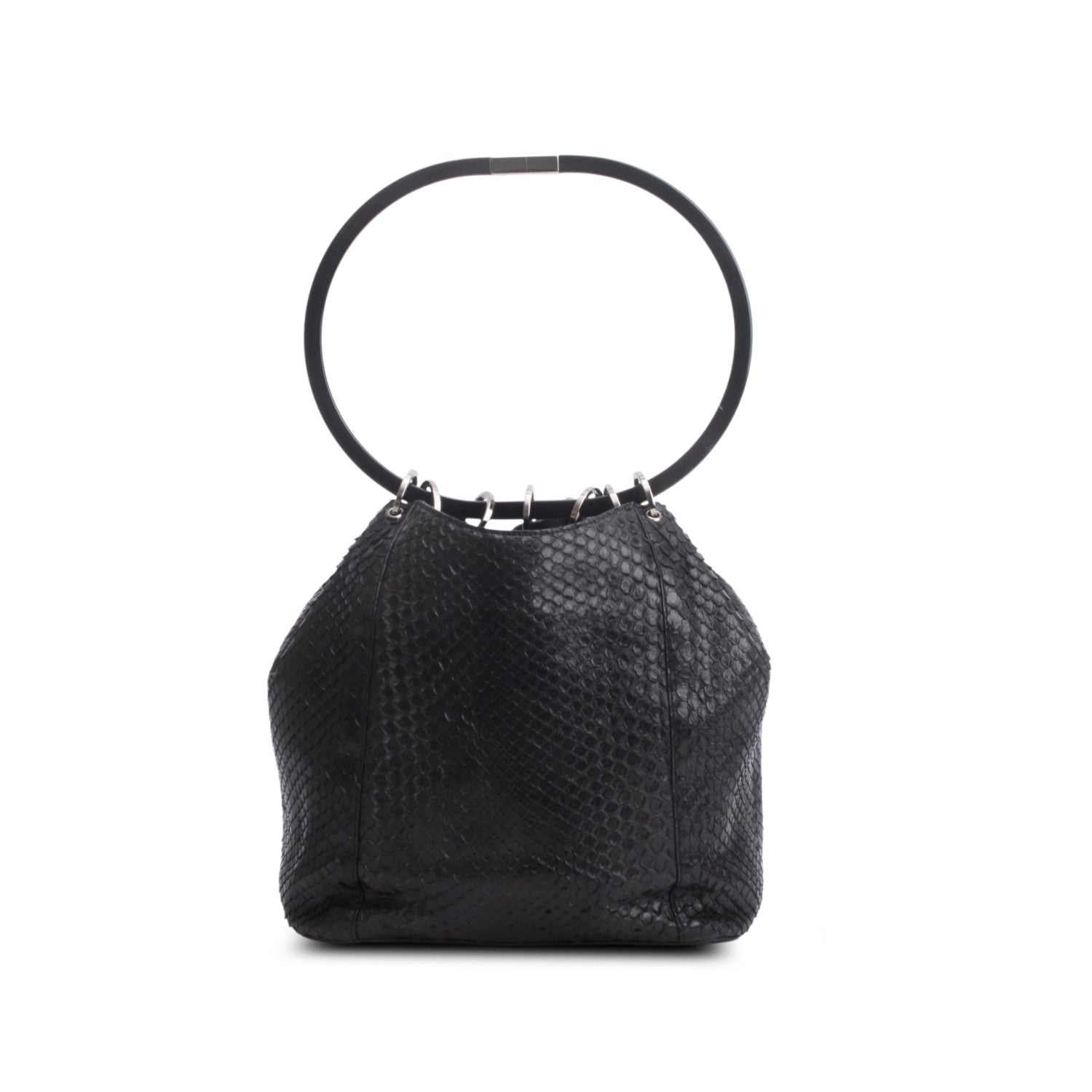Gucci Vintage Black Python Ring Bucket Bag