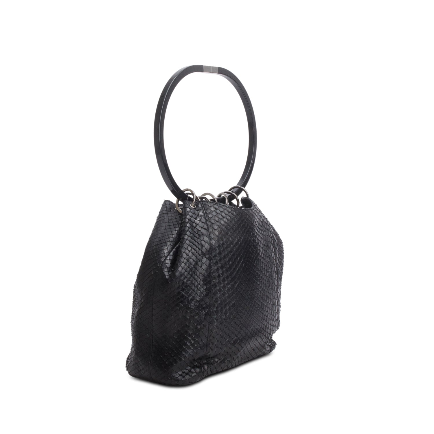 Gucci Vintage Black Python Ring Bucket Bag