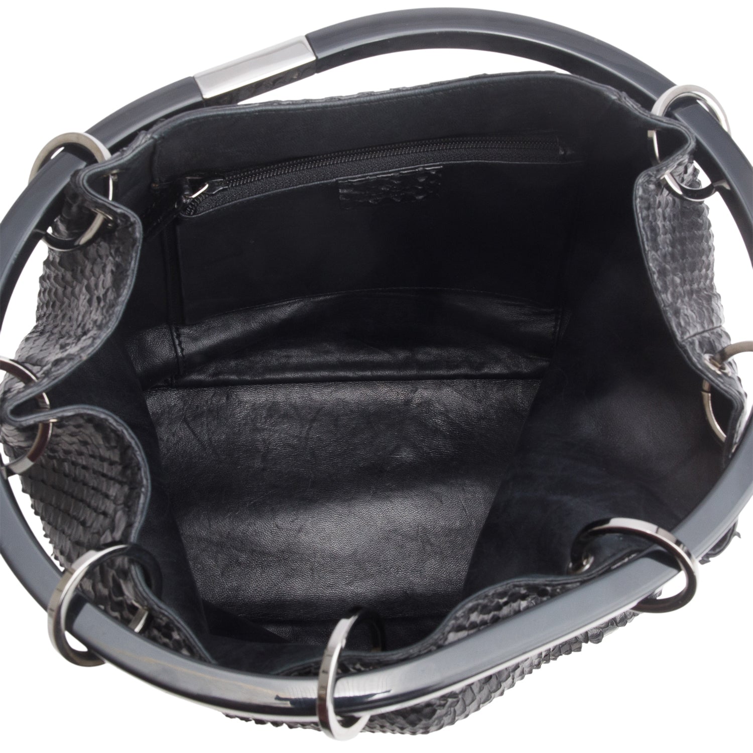 Gucci Vintage Black Python Ring Bucket Bag