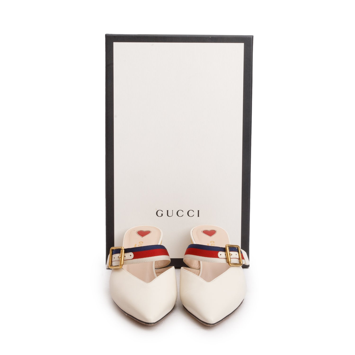 Gucci White Leather Web Sylvie D'Orsay Pumps, Size 37 w/ Box