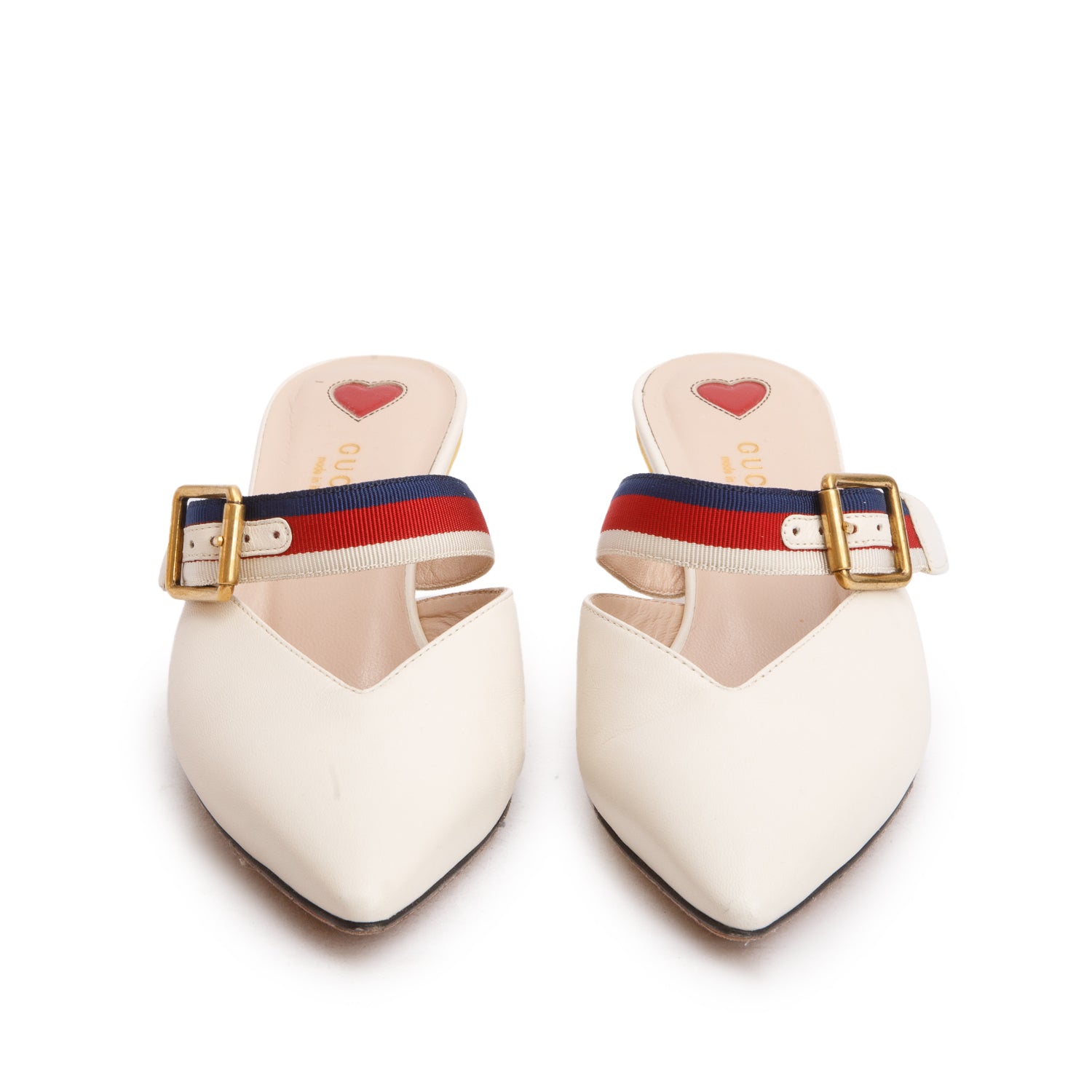 Gucci White Leather Web Sylvie D'Orsay Pumps, Size 37 w/ Box