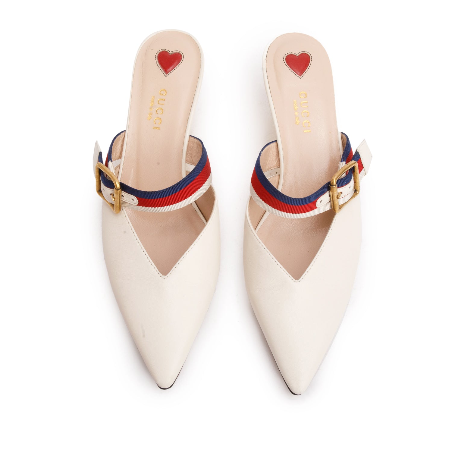 Gucci White Leather Web Sylvie D'Orsay Pumps, Size 37 w/ Box