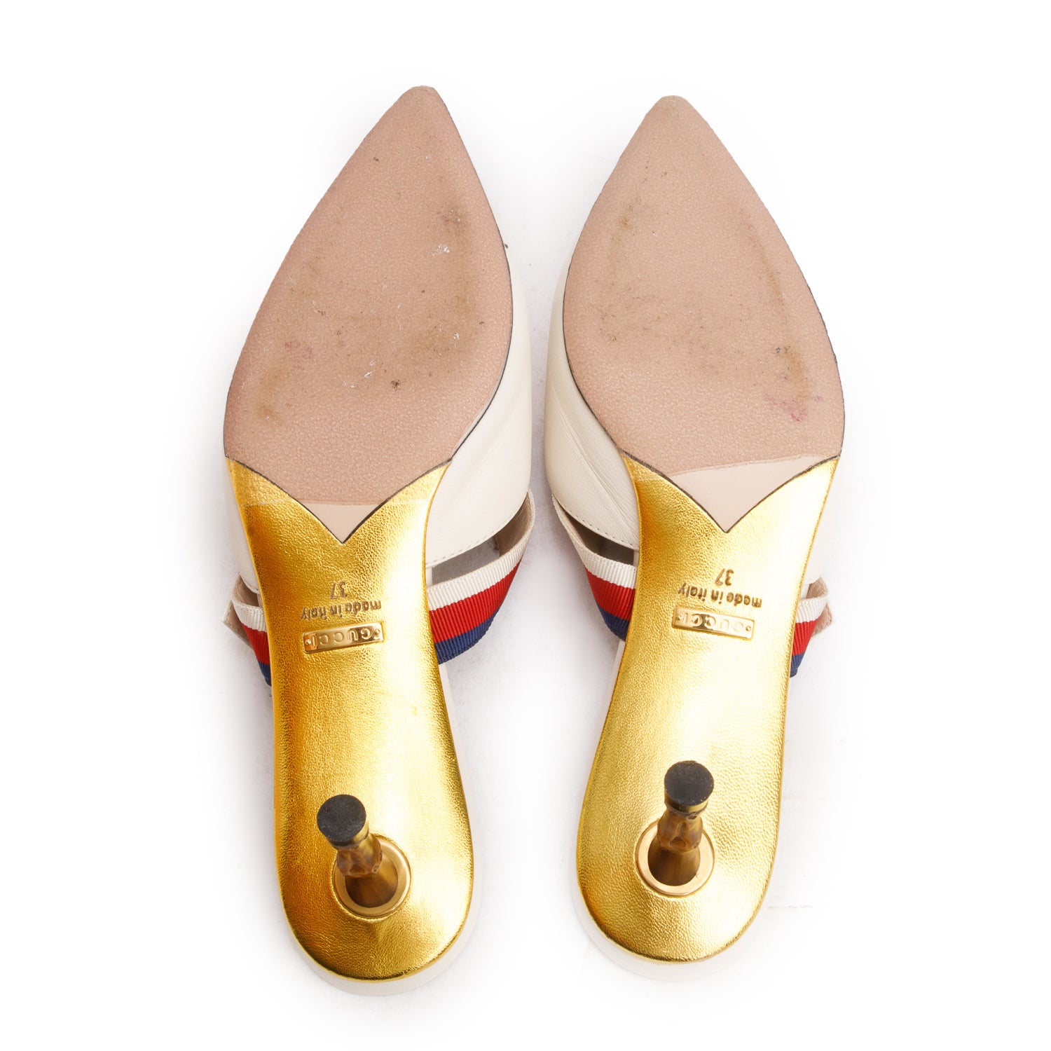 Gucci White Leather Web Sylvie D'Orsay Pumps, Size 37 w/ Box