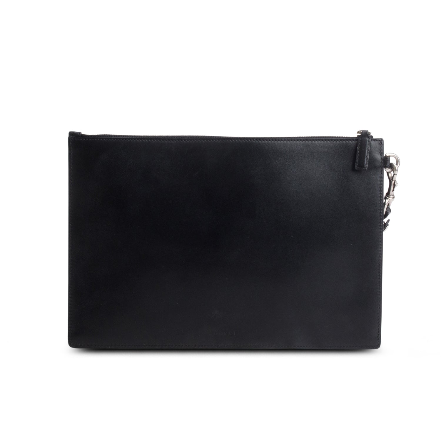 Gucci Black Calfskin Leather Large GG Marmont Wristlet Clutch w/ Box