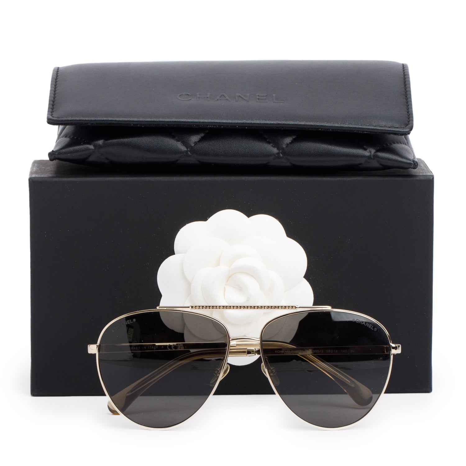 Chanel 2023 4279-B Gun-Metal Pilot Aviator Sunglasses w/ Box, Case & Receipt