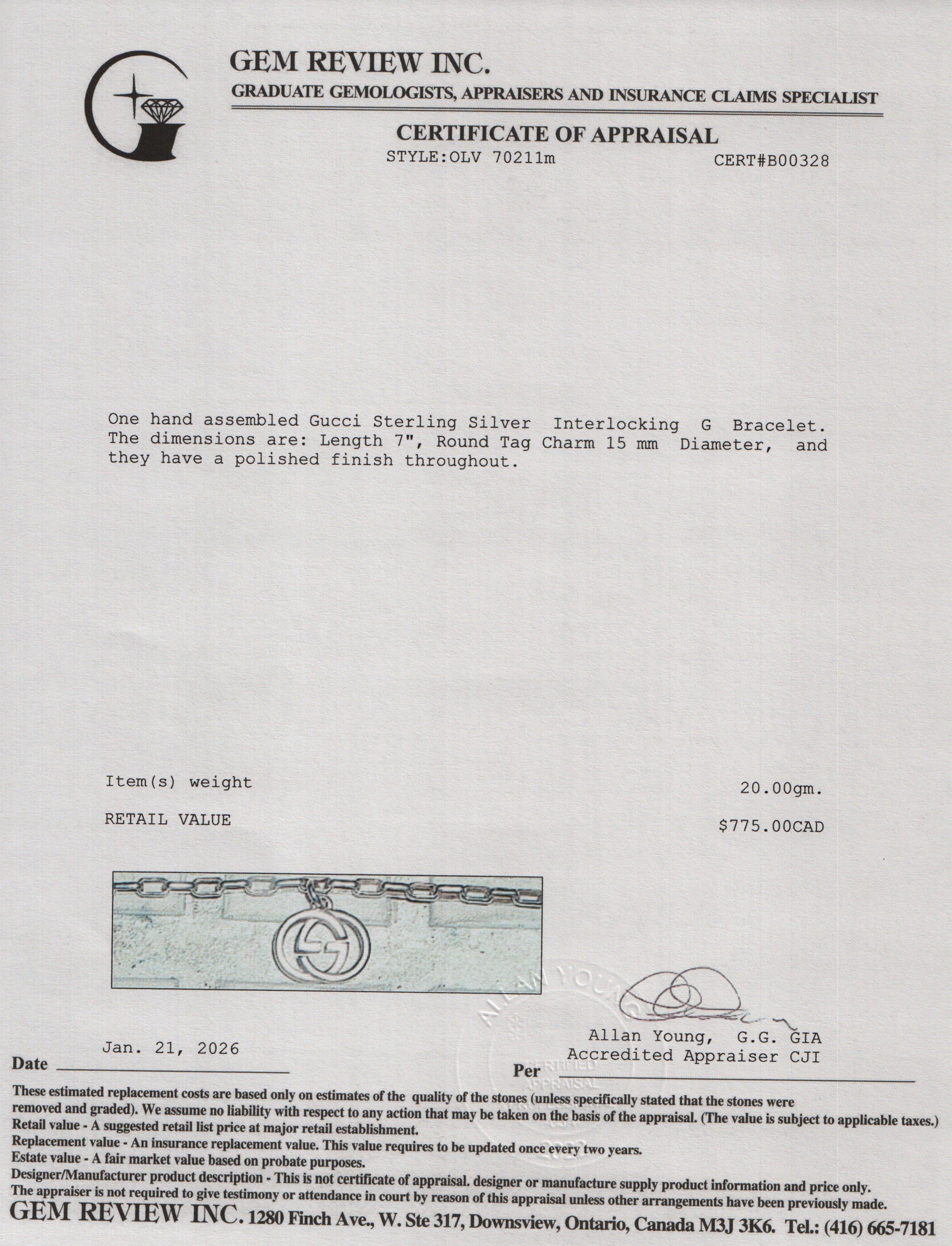 Gucci Sterling Silver Interlocking G Bracelet