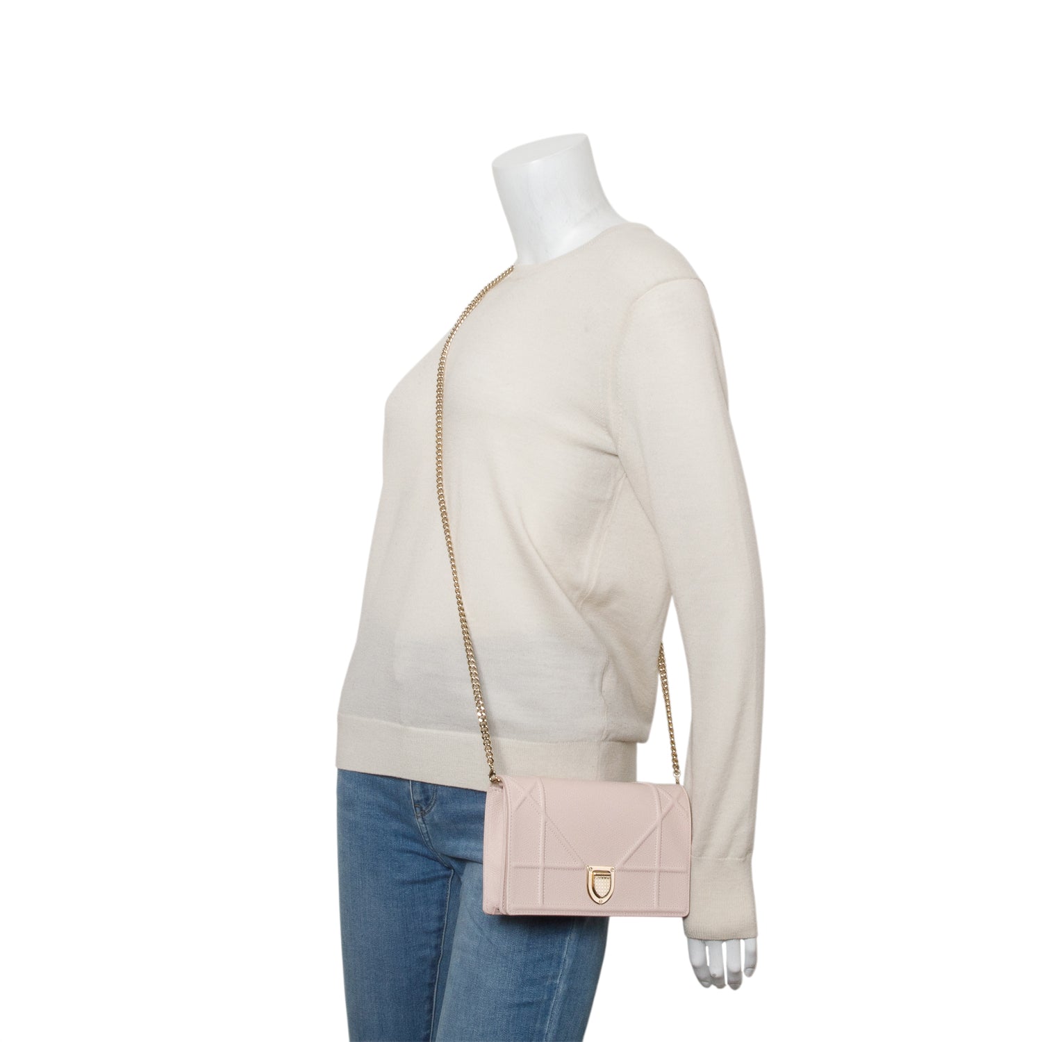 Christian Dior Pink Grained Calfskin Diorama Wallet on Chain