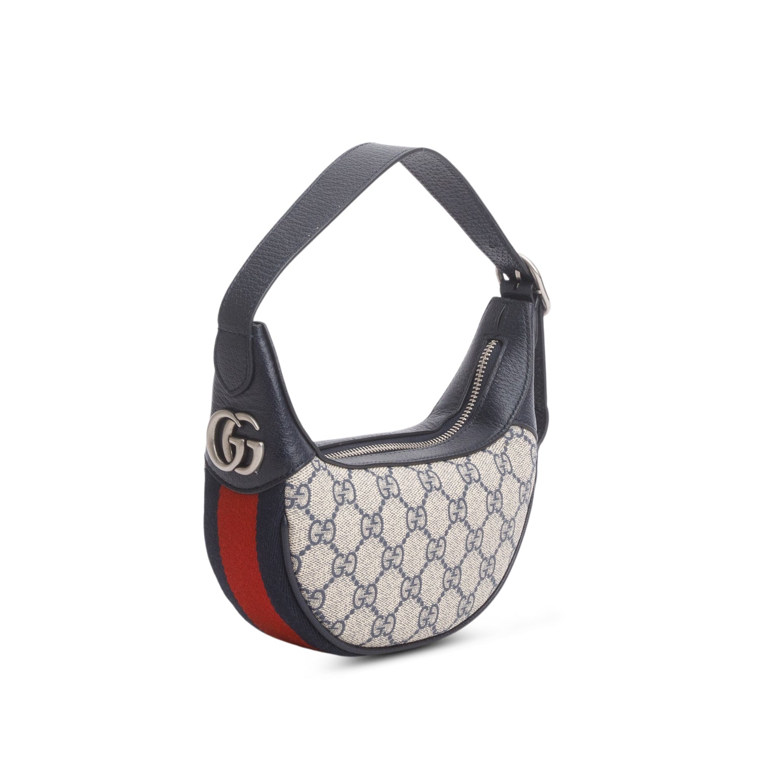 Gucci Navy GG Supreme Monogram Textured Calfskin Web Mini Ophidia Half Moon Hobo