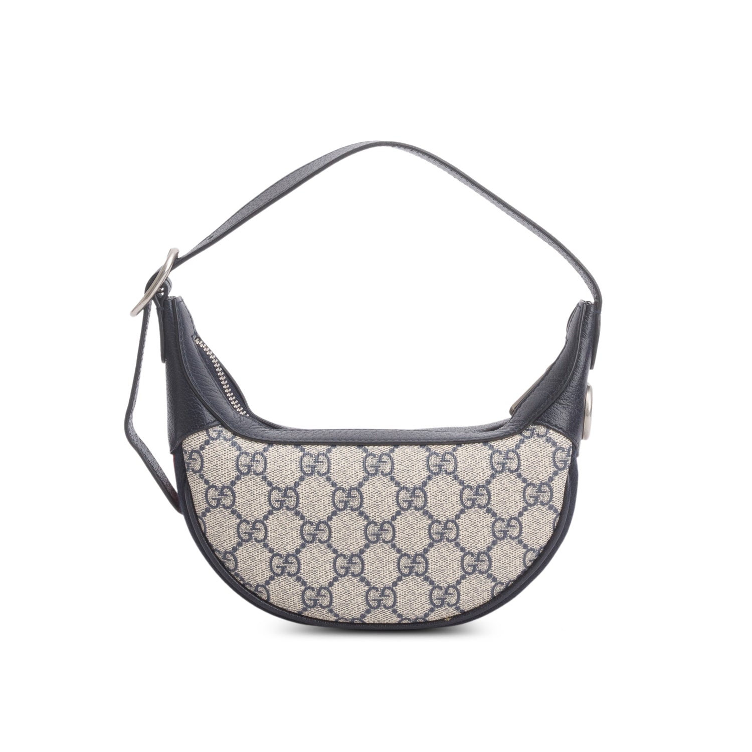 Gucci Navy GG Supreme Monogram Textured Calfskin Web Mini Ophidia Half Moon Hobo