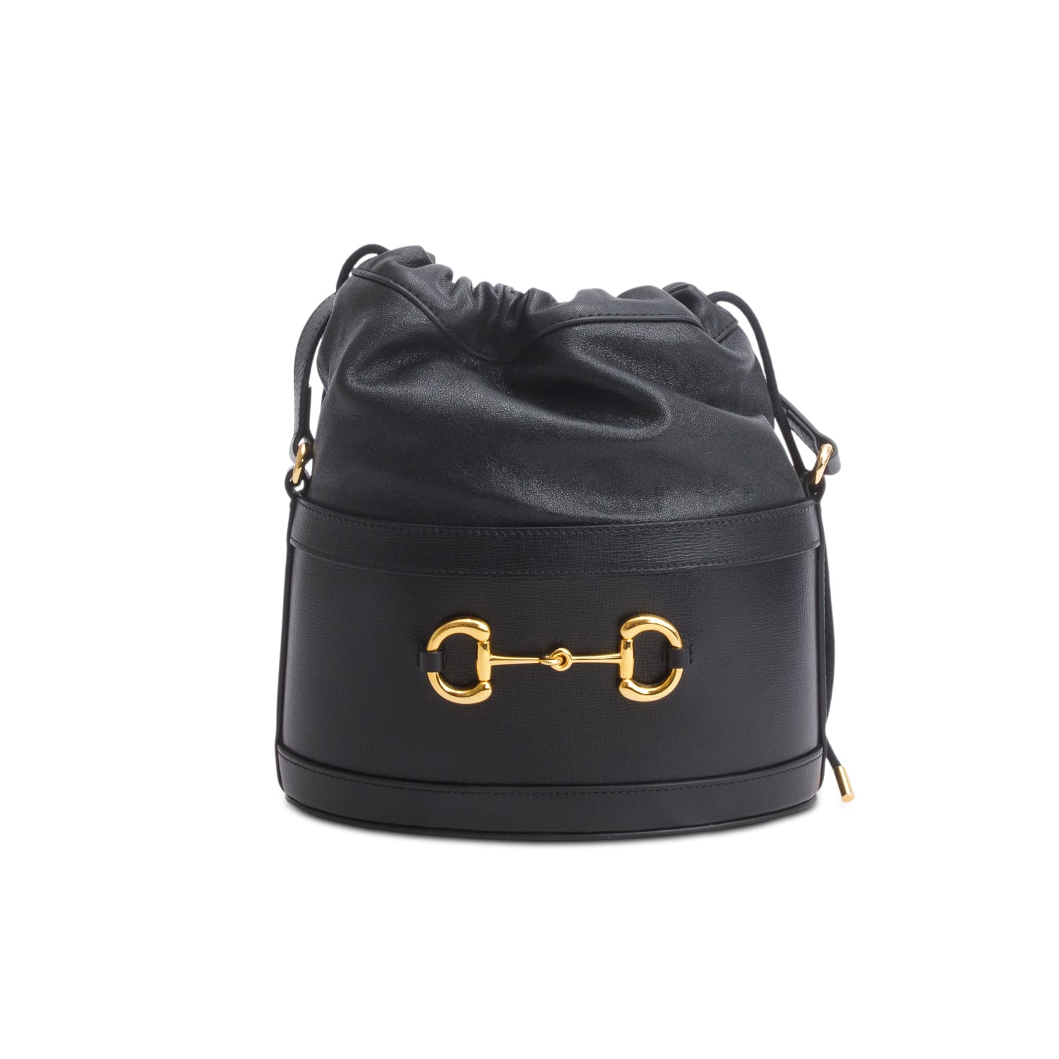 Gucci Black Azalea Sakai Calfskin Horsebit 1955 Drawstring Bucket Bag