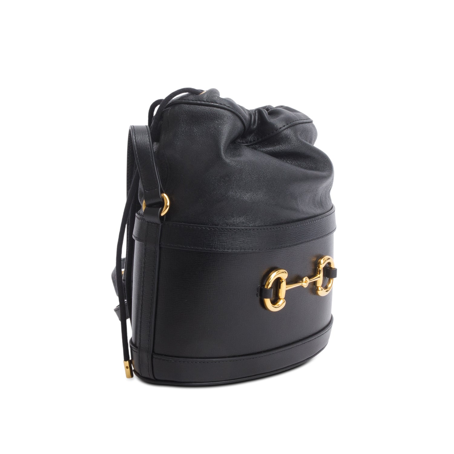 Gucci Black Azalea Sakai Calfskin Horsebit 1955 Drawstring Bucket Bag