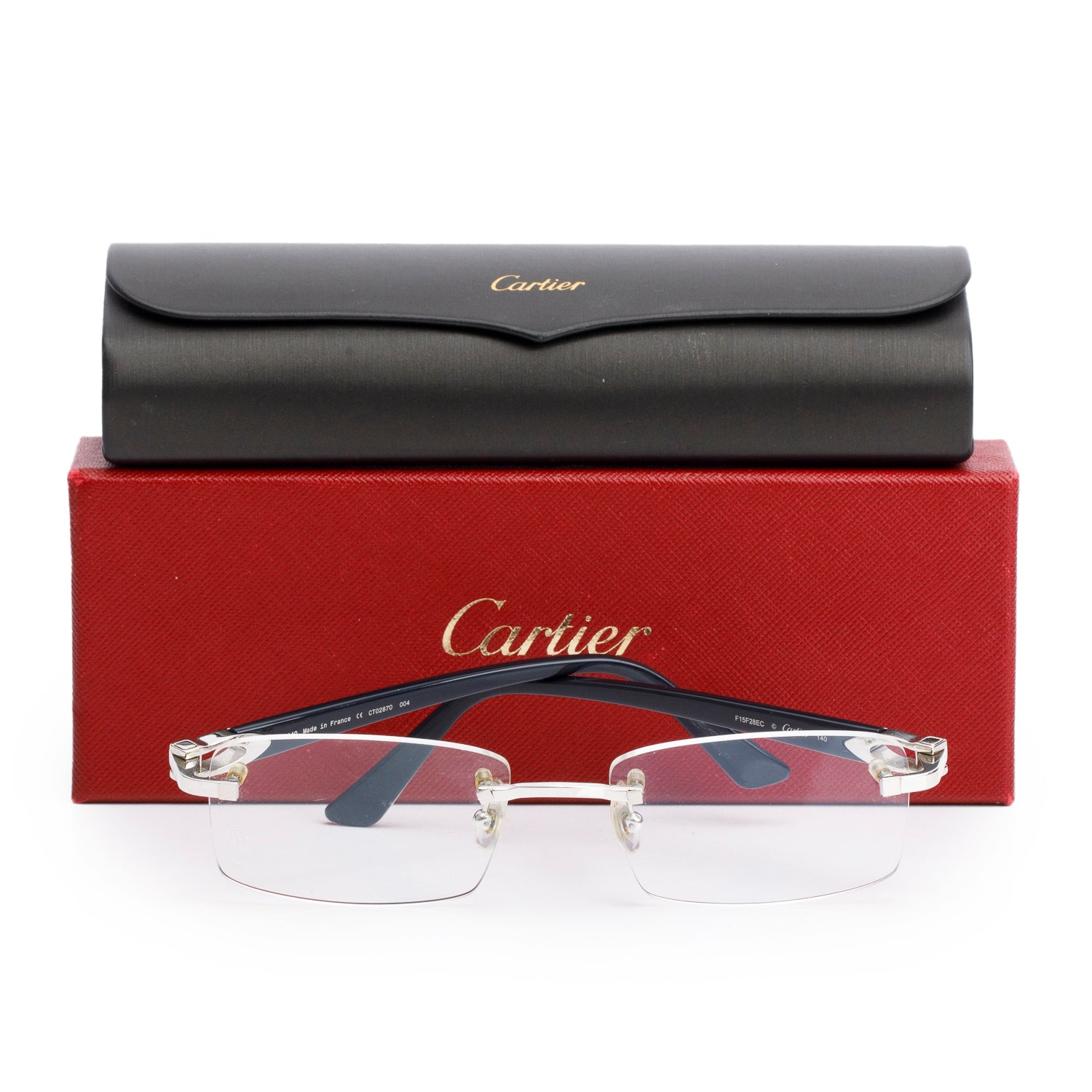 Cartier CT02870 Black Acetate Rimless Signature C De Cartier Eyeglasses w/ Box & Case