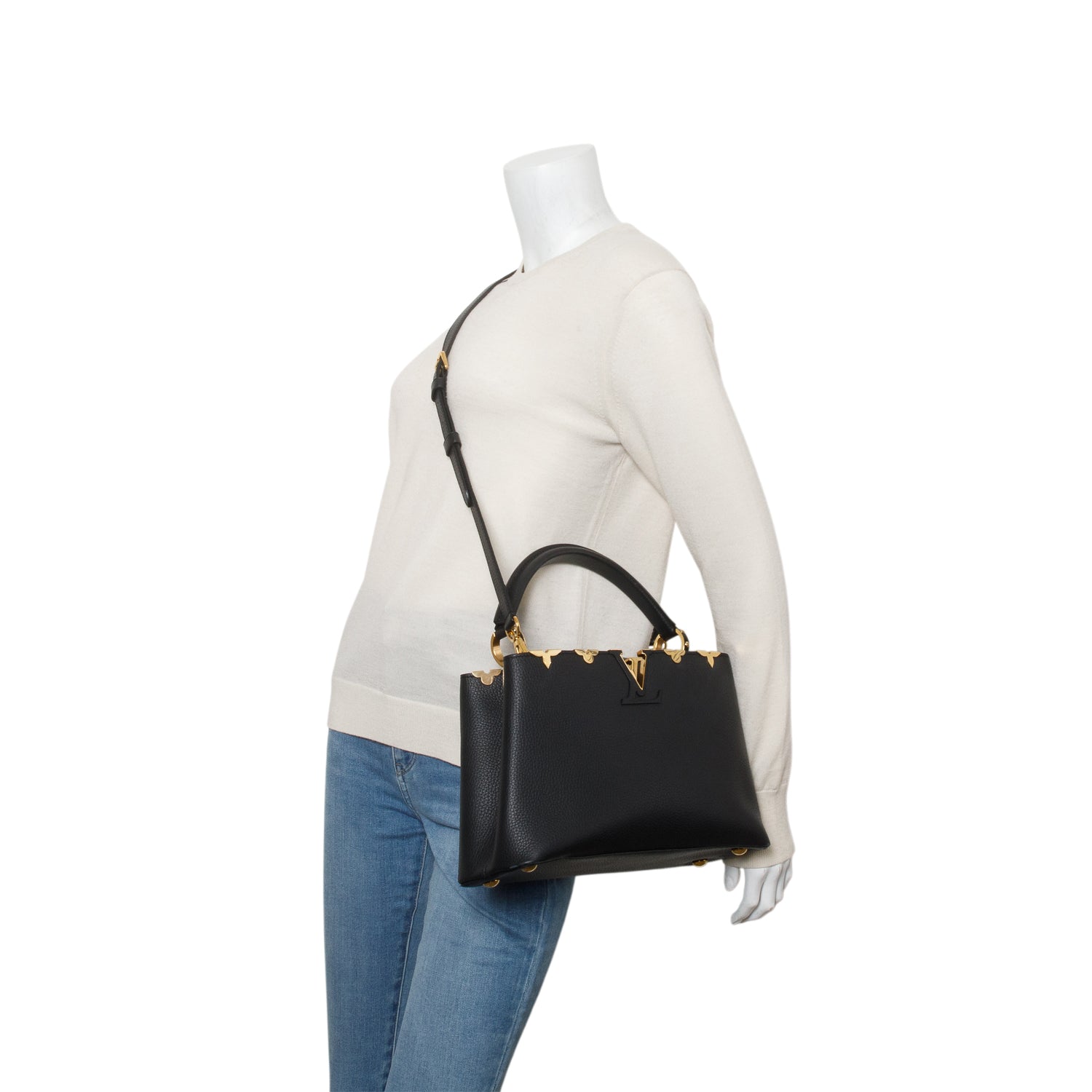 Louis Vuitton Black Taurillon Flower Crown Capucines MM w/ Strap