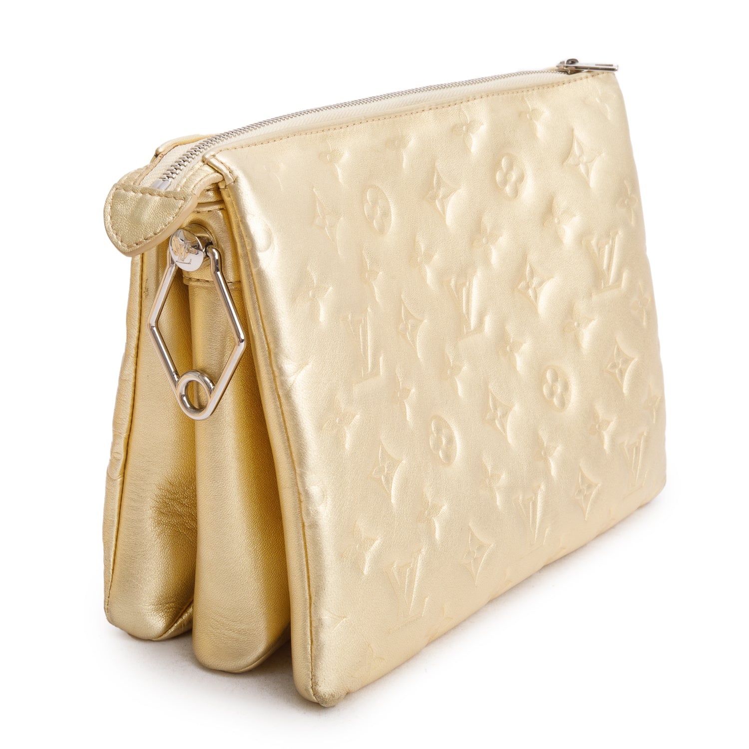 Louis Vuitton Gold Monogram Embossed Lambskin Leather Coussin PM w/ Straps