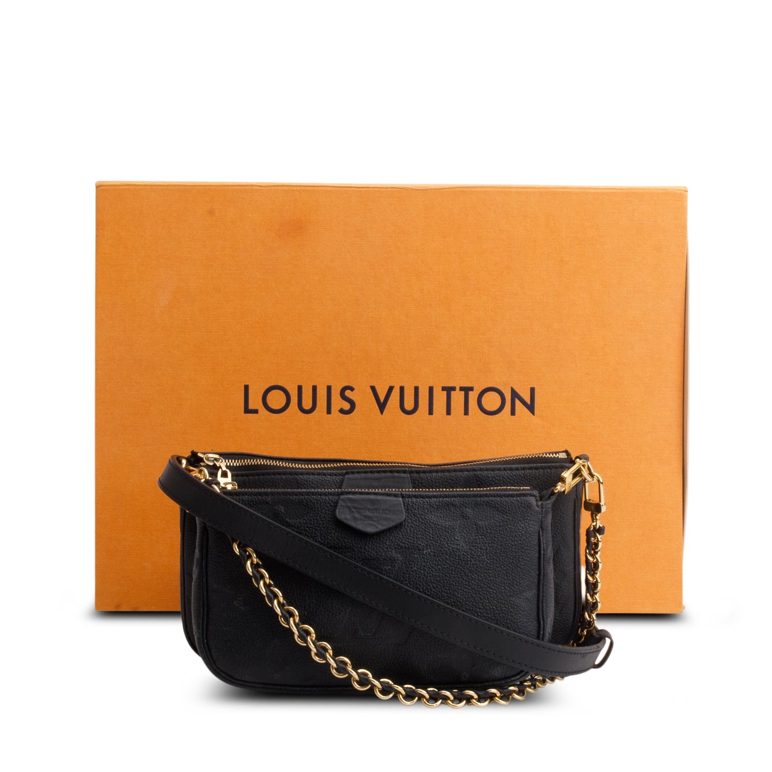 Louis Vuitton Black Empreinte Monogram Giant Multi Pochette Accessories w/ Straps & Box