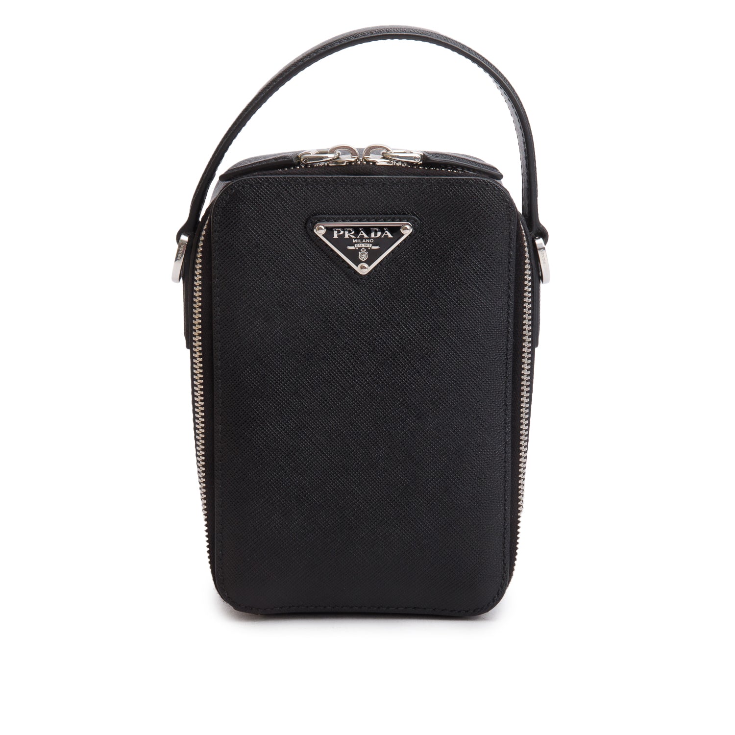 Prada Black Saffiano Leather Travel Brique Crossbody Bag w/ Strap