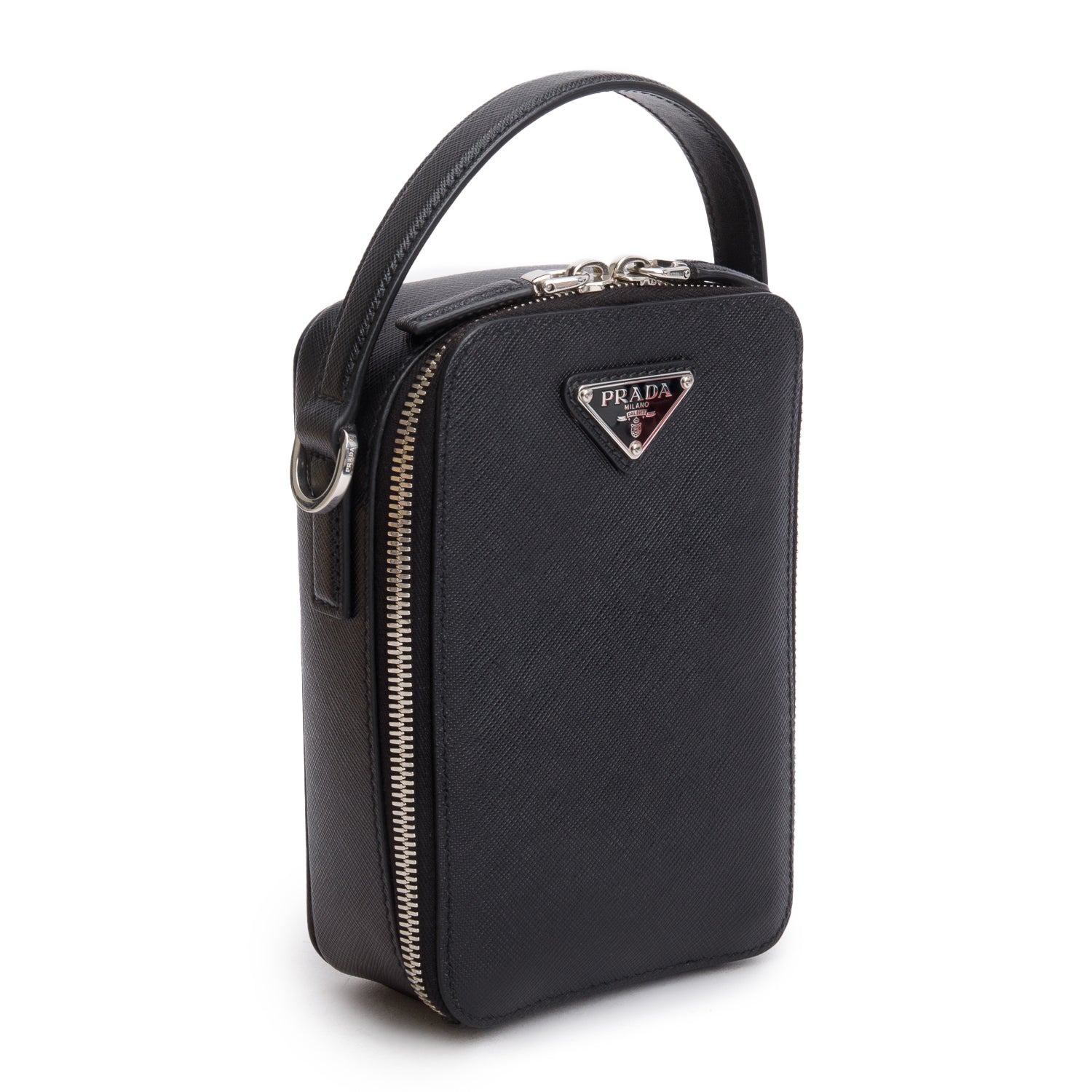 Prada Black Saffiano Leather Travel Brique Crossbody Bag w/ Strap