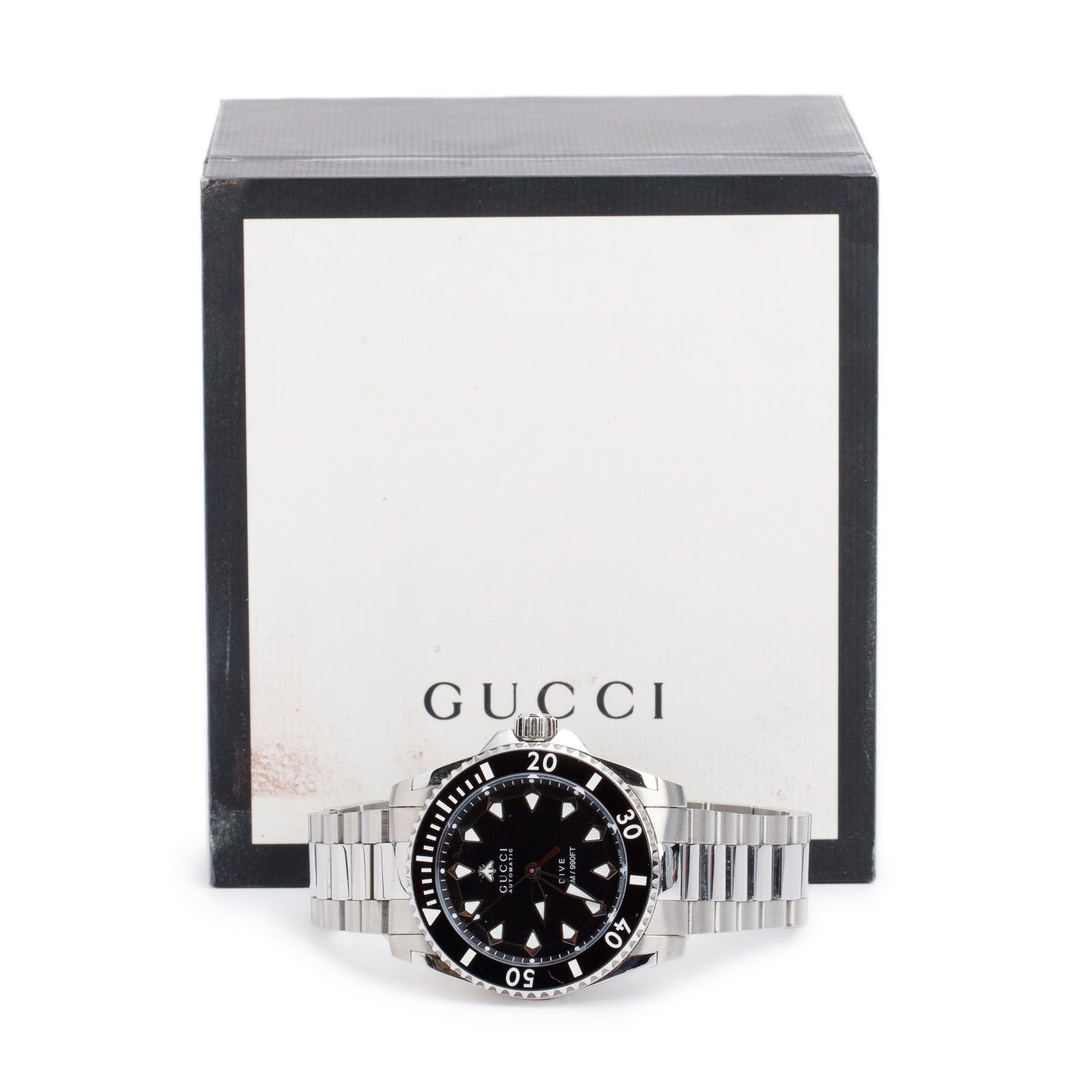 Gucci Stainless Steel Dive Bracelet 40 MM Automatic Watch Black Dial w/ Box YA136353