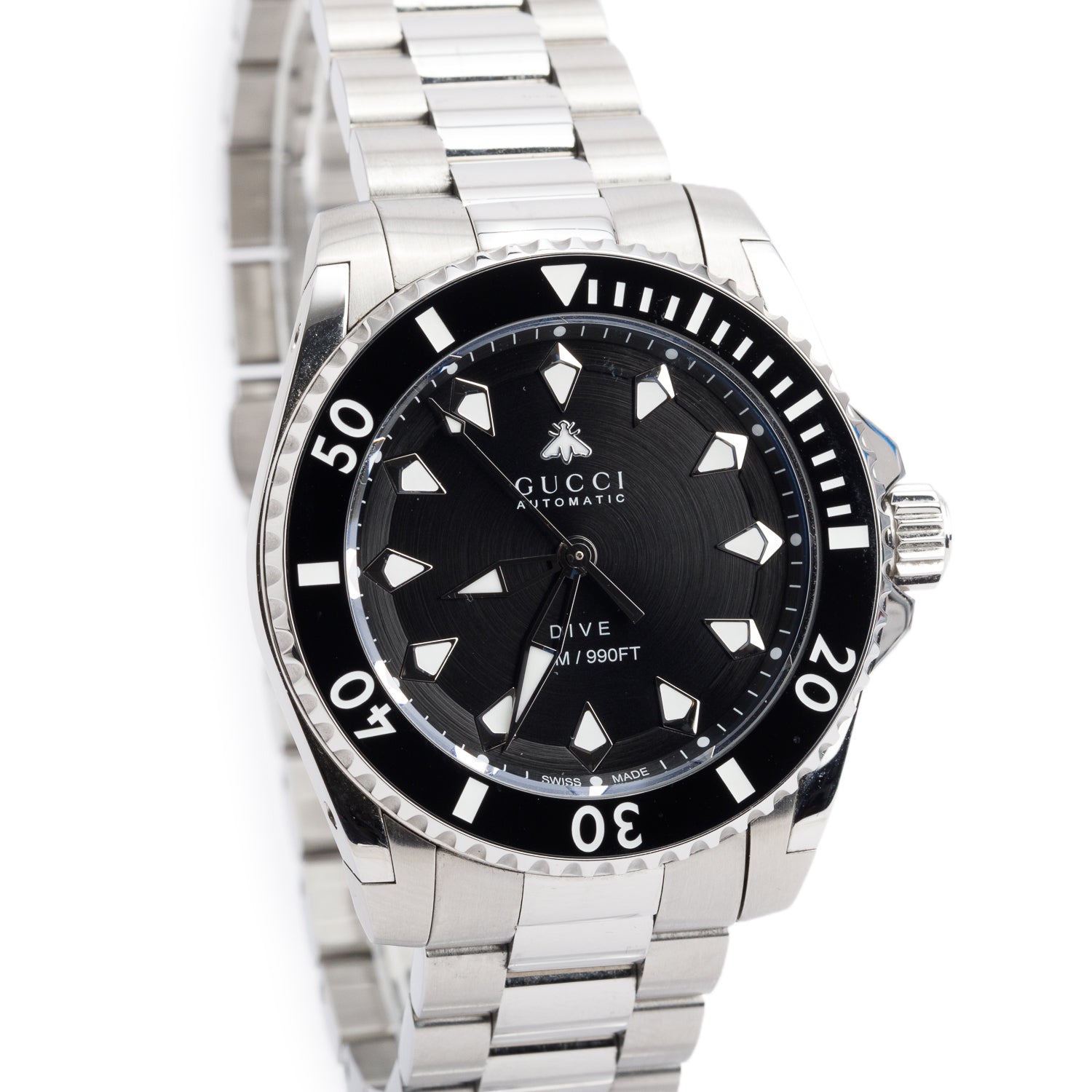 Gucci Stainless Steel Dive Bracelet 40 MM Automatic Watch Black Dial w/ Box YA136353