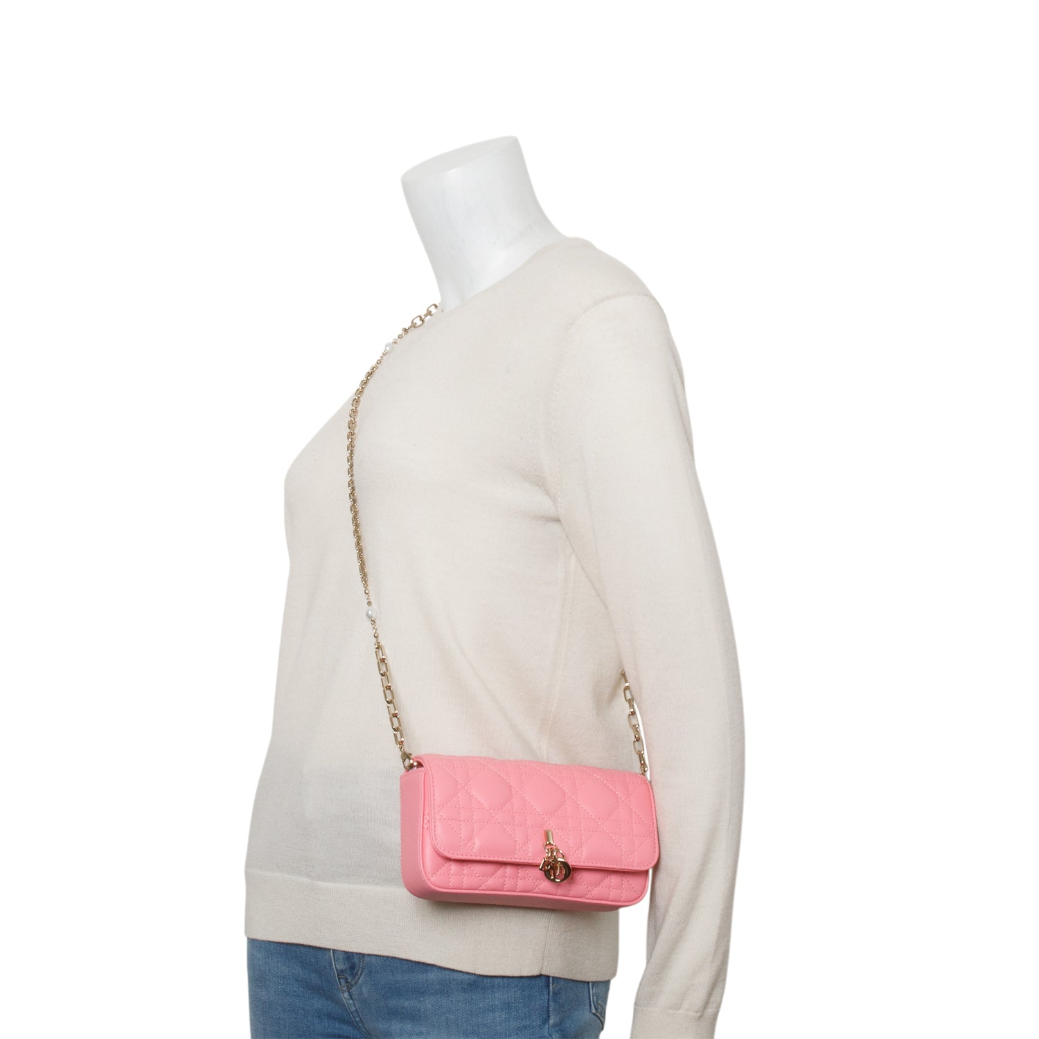 Christian Dior 2024 Pink Lambskin Cannage Dior Talk Phone Pouch w/ Chain