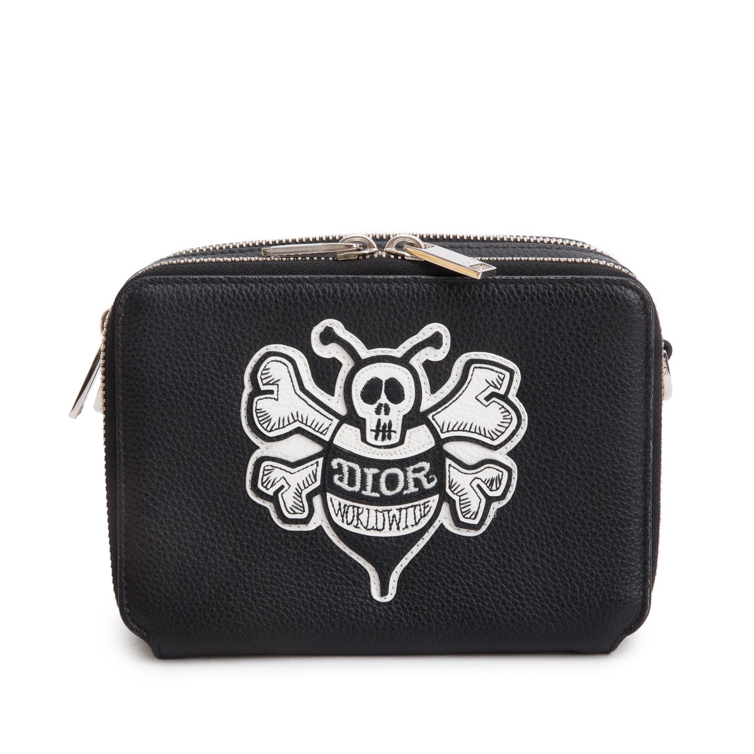 Christian Dior x Shawn Stussy Black Calfskin Leather Double Zip Crossbody Bag