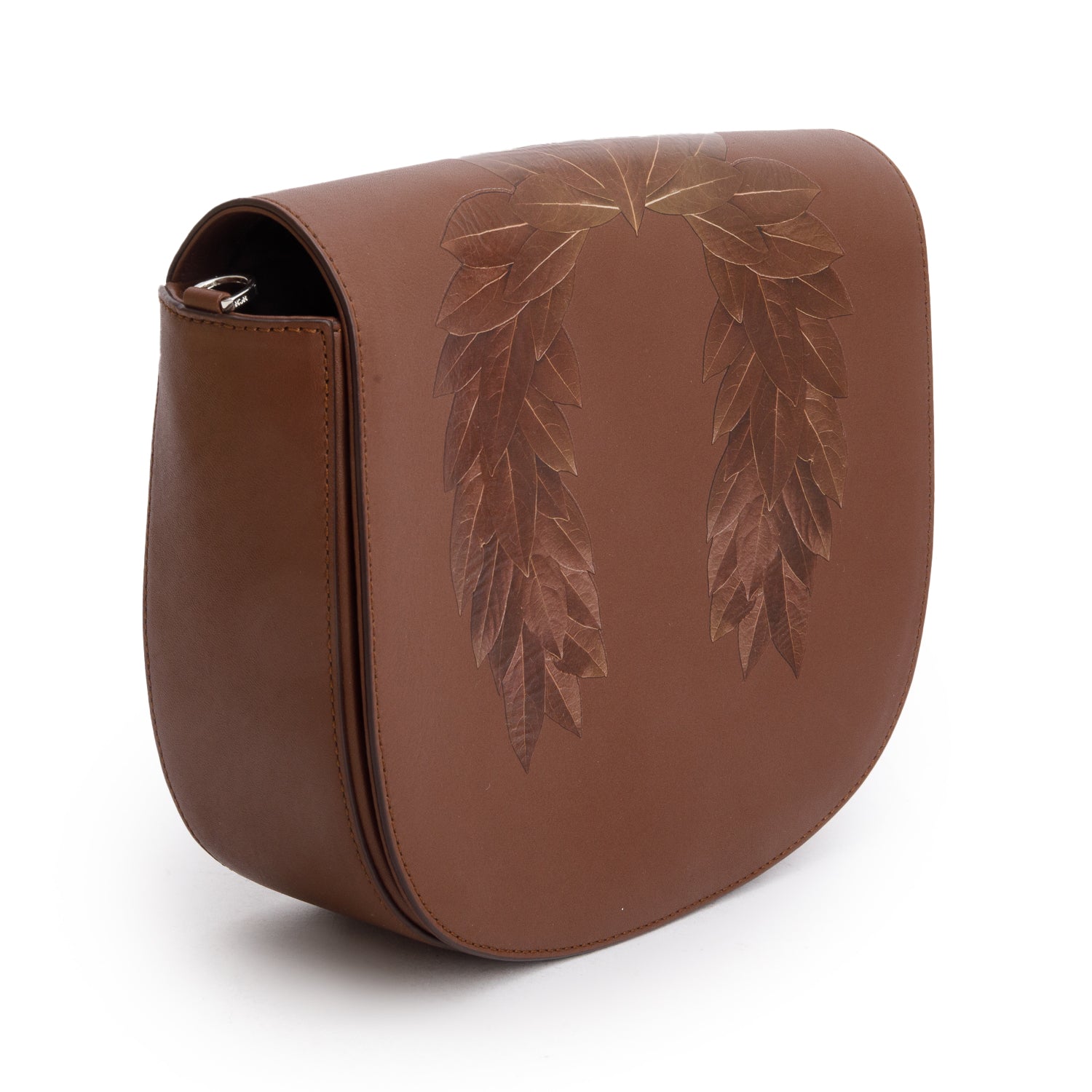 MCM Brown Leather Botanical Print Messenger Bag