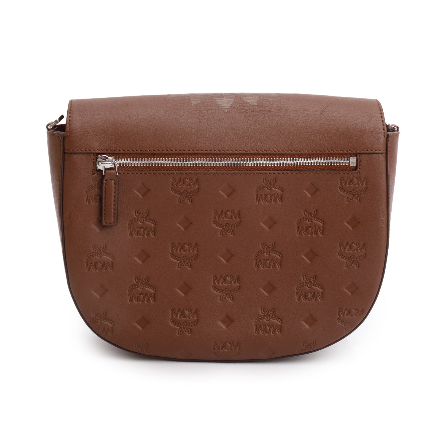 MCM Brown Leather Botanical Print Messenger Bag