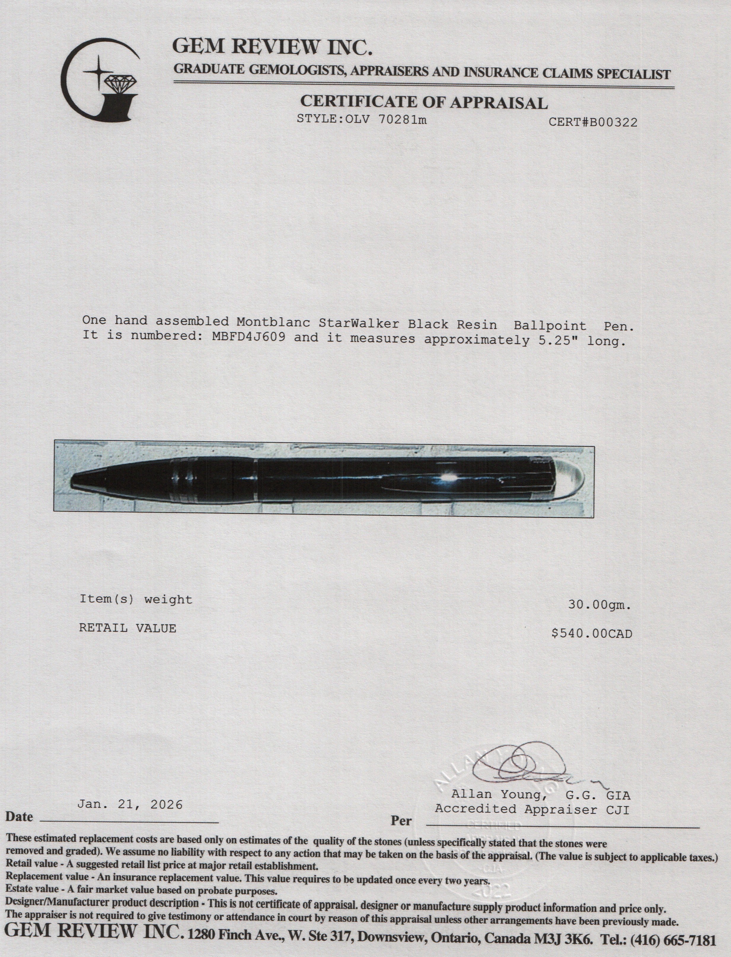 Montblanc StarWalker Black Resin Ballpoint Pen w/ Box