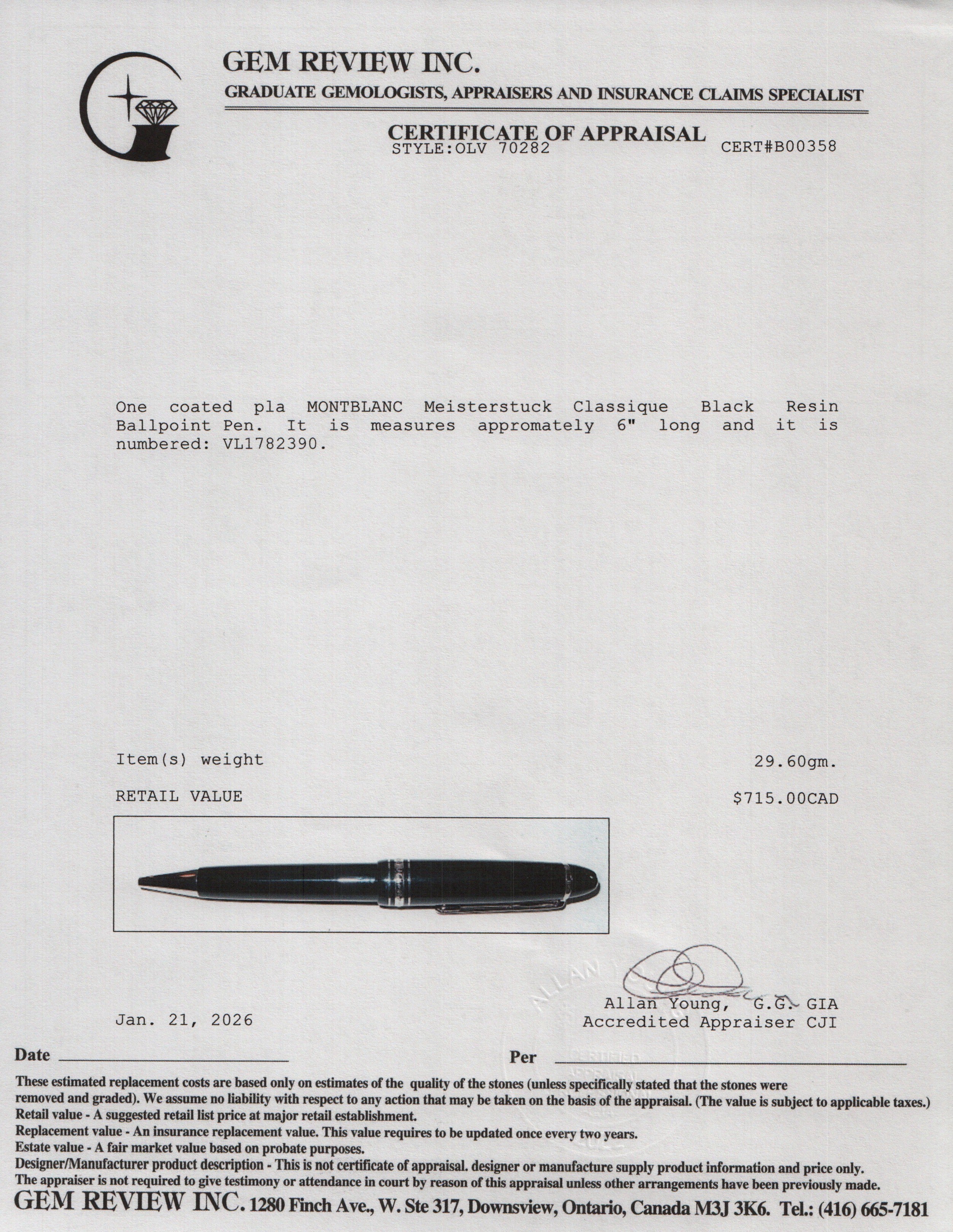 Montblanc Platinum Coated Meisterstuck Classique Black Resin Ballpoint Pen w/ Box