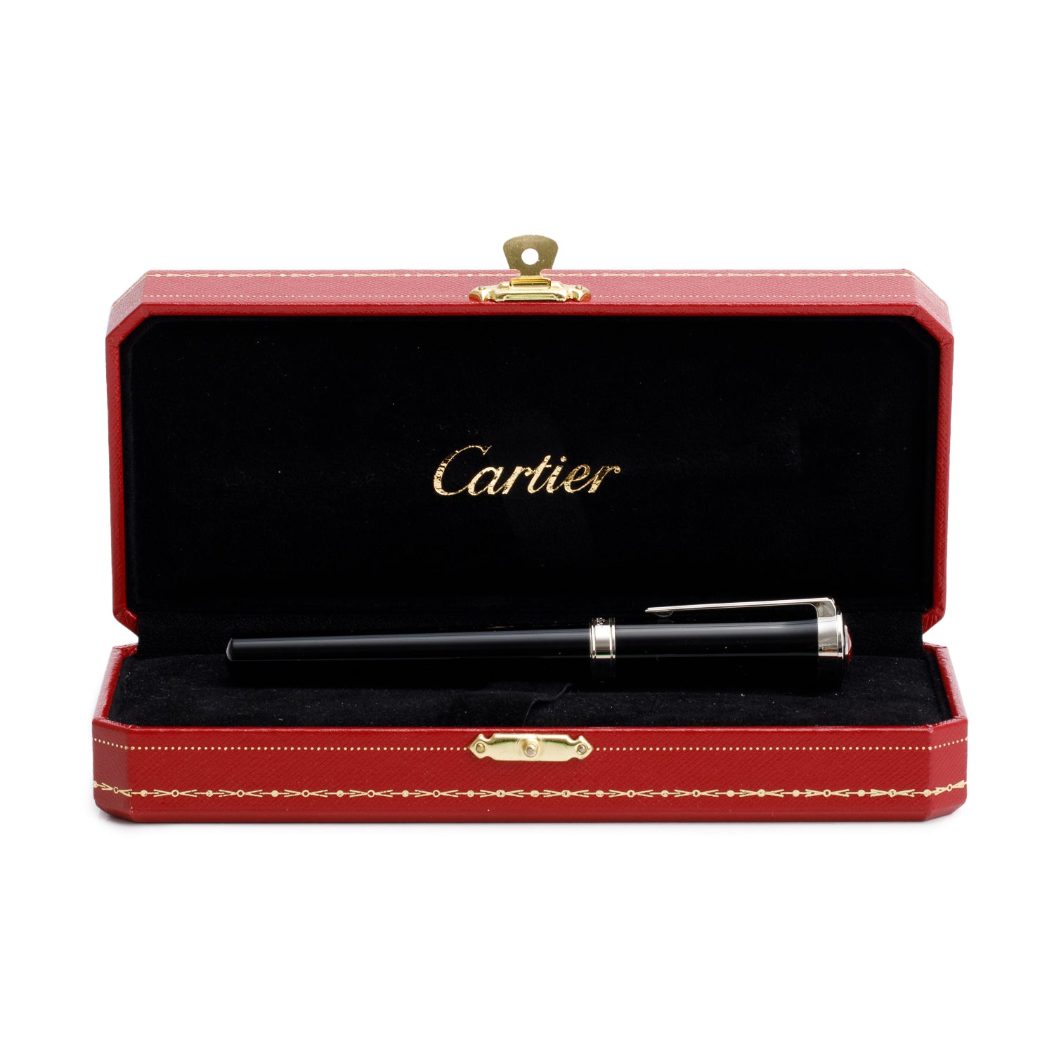 Cartier Palladium Plated Black/Red Resin Art Deco De Cartier Rollerball Pen w/ Box & Receipt
