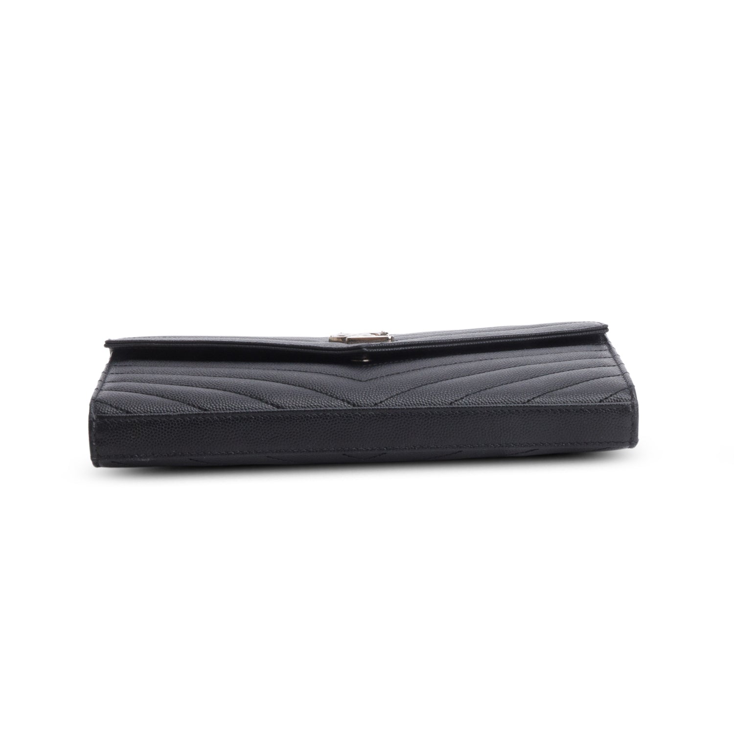 Saint Laurent 2020 Black Grain De Poudre Chevron Cassandre Envelope Chain Wallet