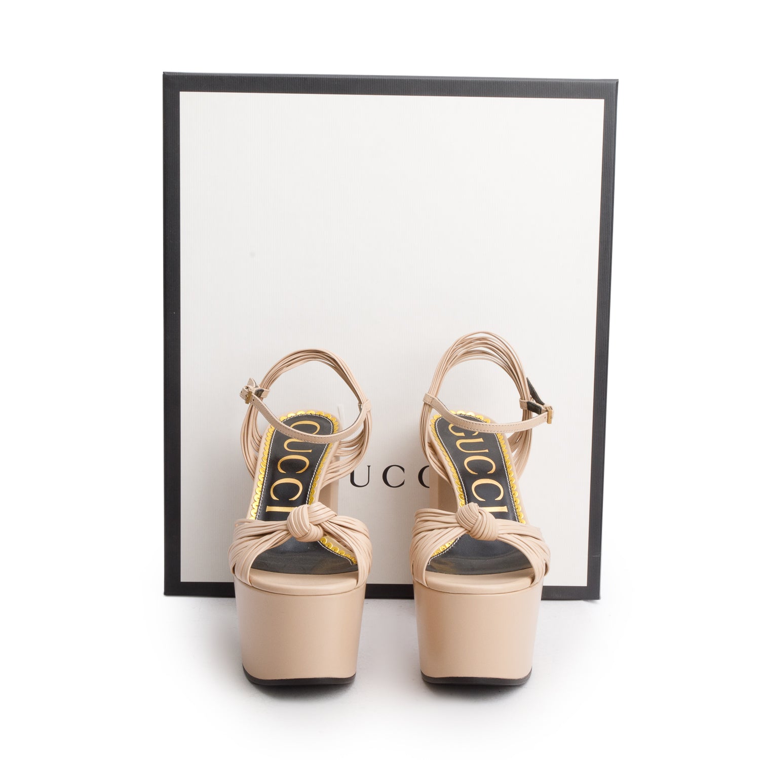 Gucci Nude Nappa Leather Crawford Knot Platform Sandals, Size 37 w/ Box