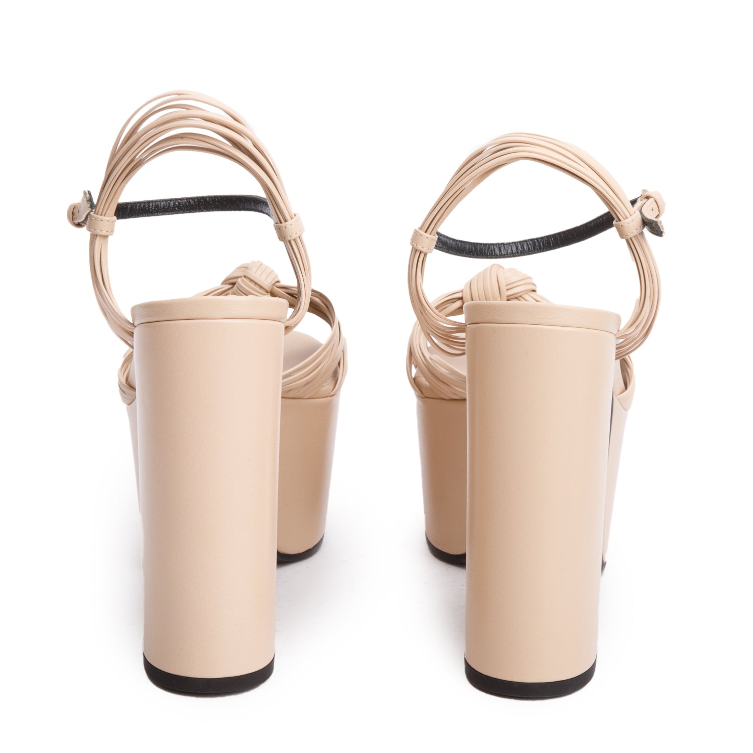 Gucci Nude Nappa Leather Crawford Knot Platform Sandals, Size 37 w/ Box