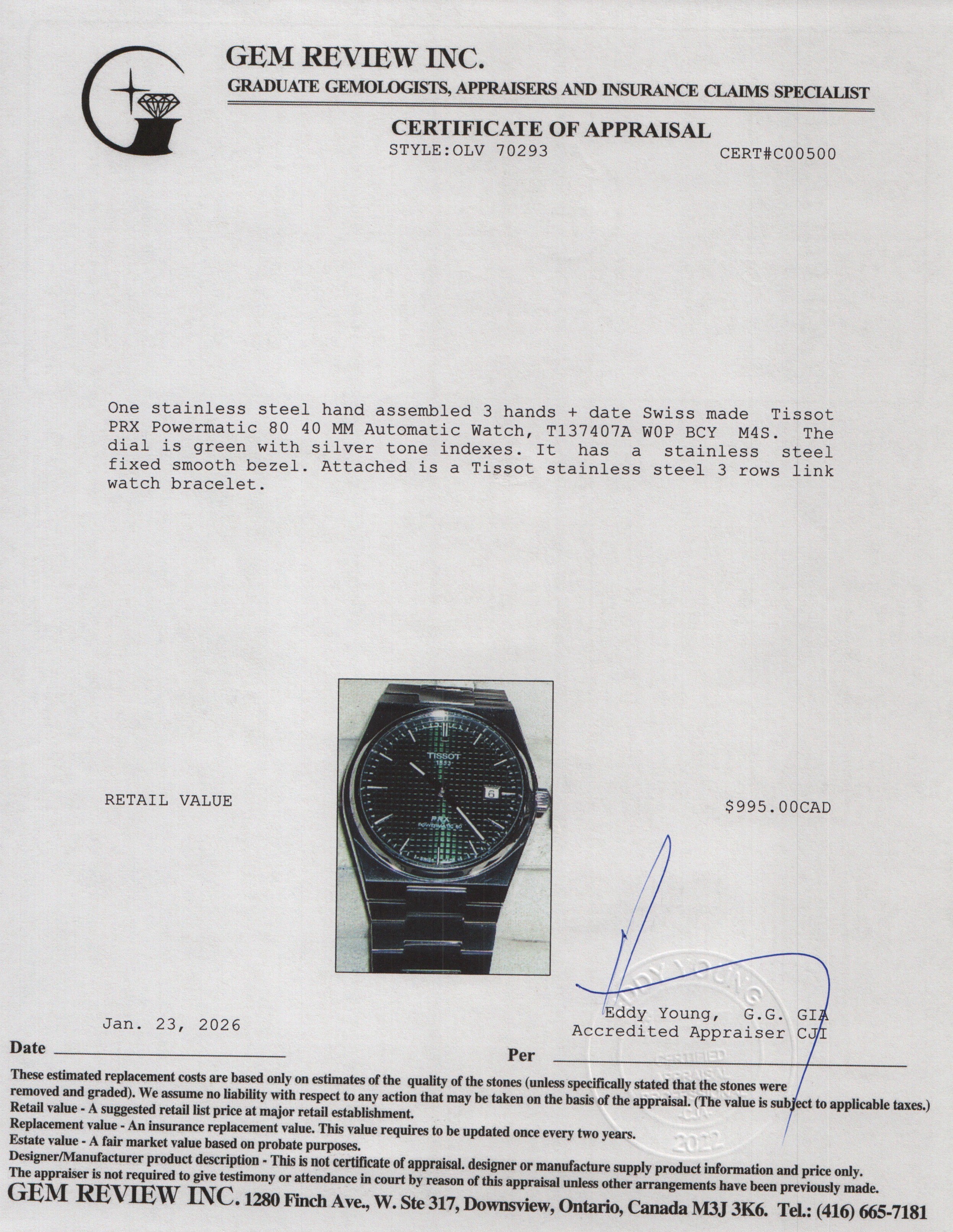 Tissot Stainless Steel PRX Powermatic 80 40 MM Automatic Watch Green Dial