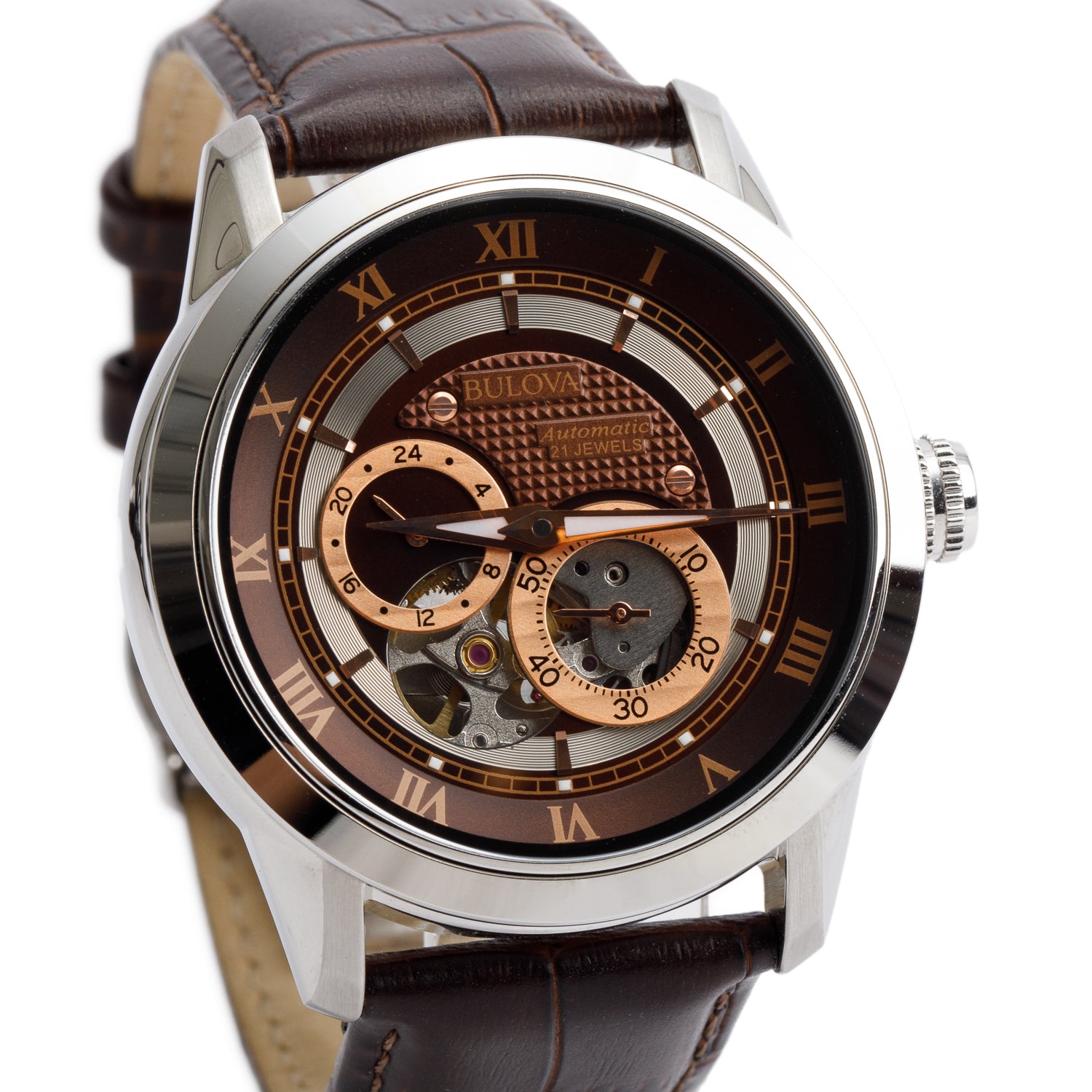 Bulova Stainless Steel Sutton Classic 42 MM Automatic Watch Brown Dial 96A120