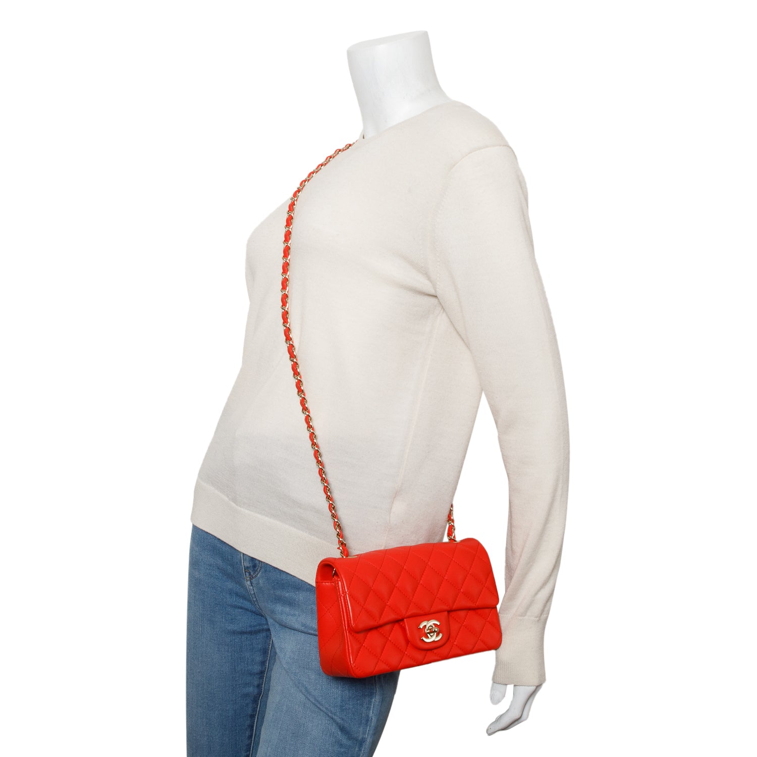 Chanel Red Lambskin Quilted Mini Rectangular Flap Bag