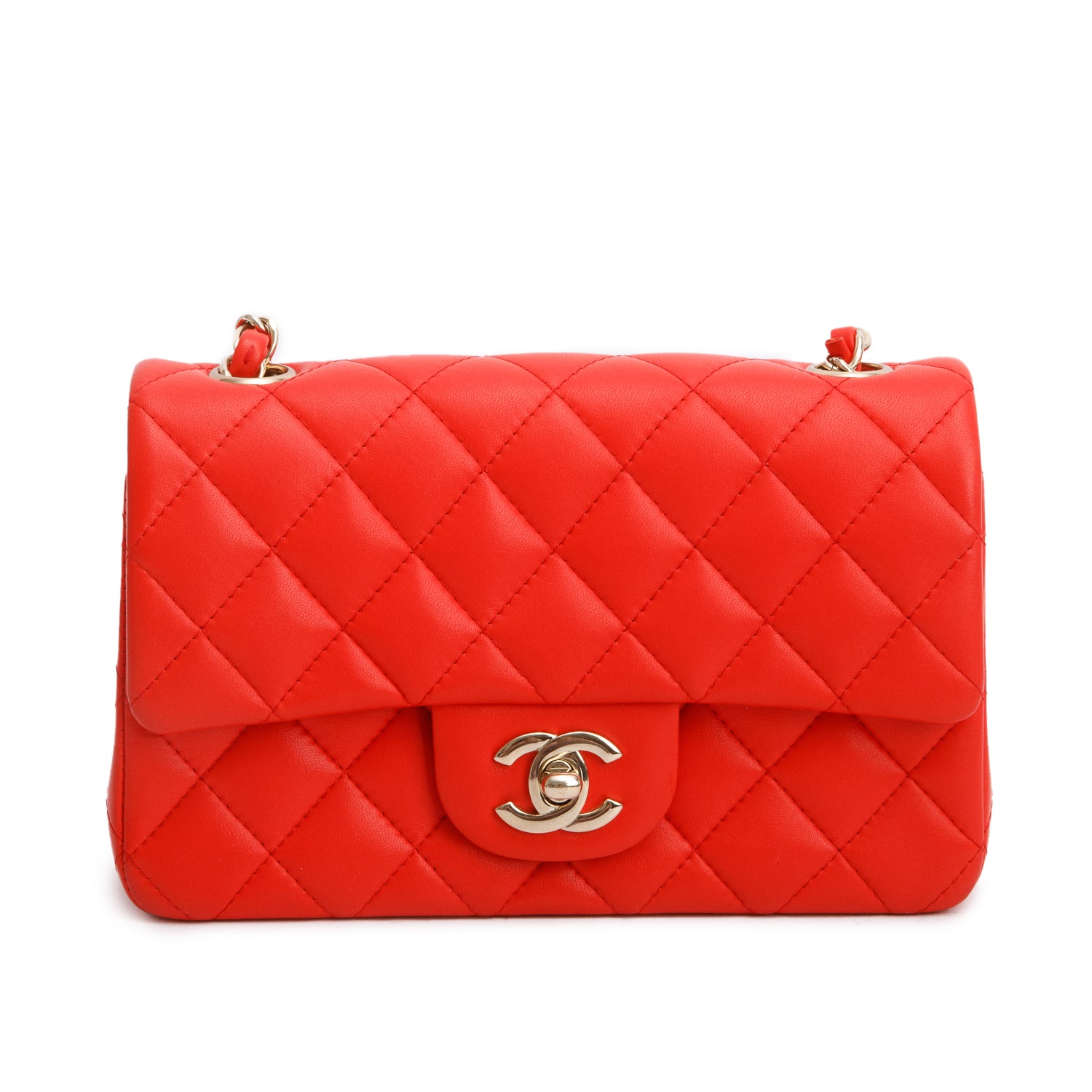Chanel Red Lambskin Quilted Mini Rectangular Flap Bag