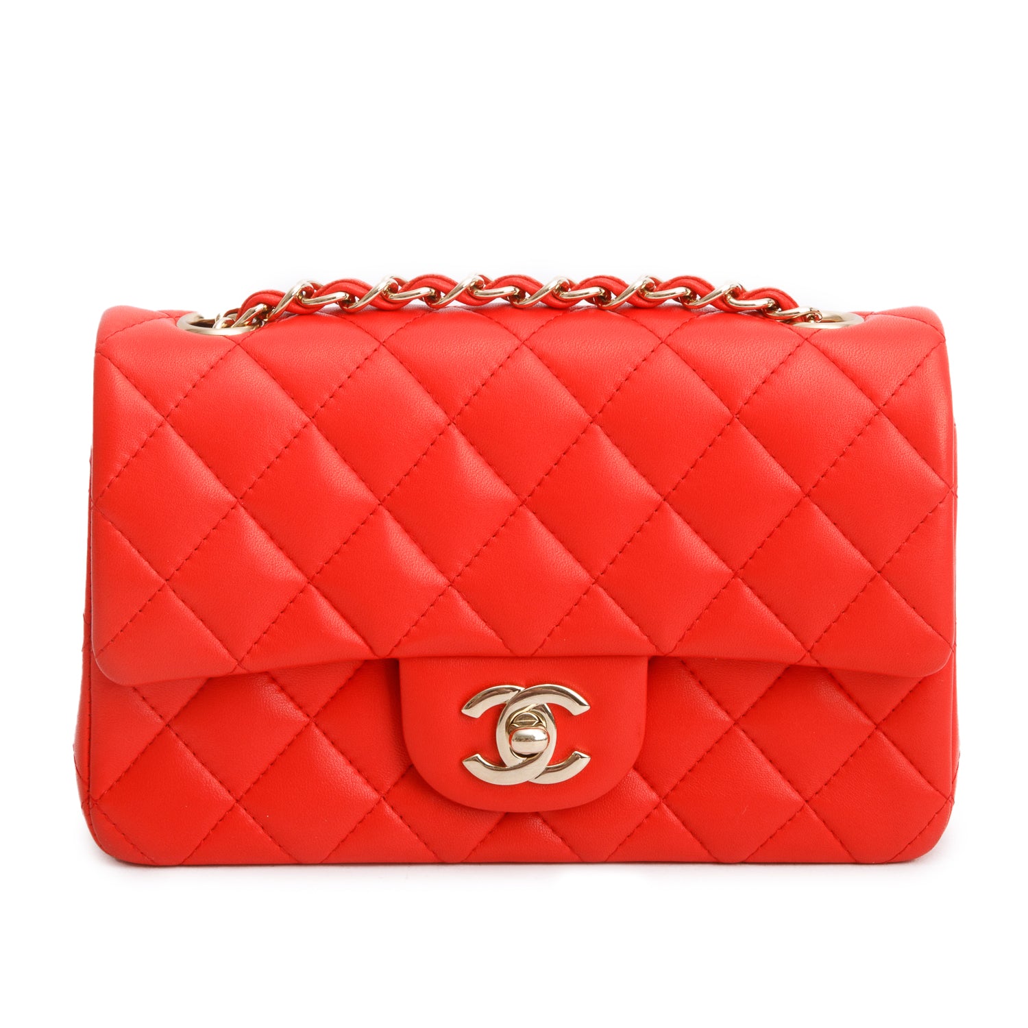 Chanel Red Lambskin Quilted Mini Rectangular Flap Bag