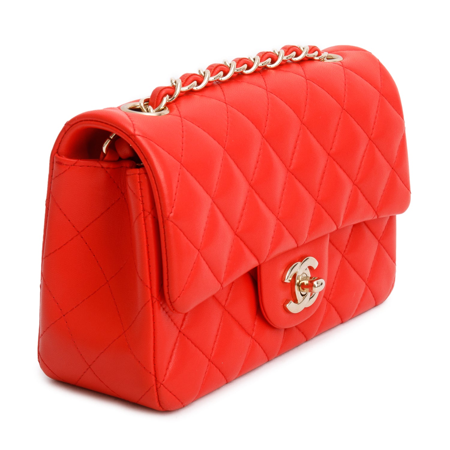Chanel Red Lambskin Quilted Mini Rectangular Flap Bag