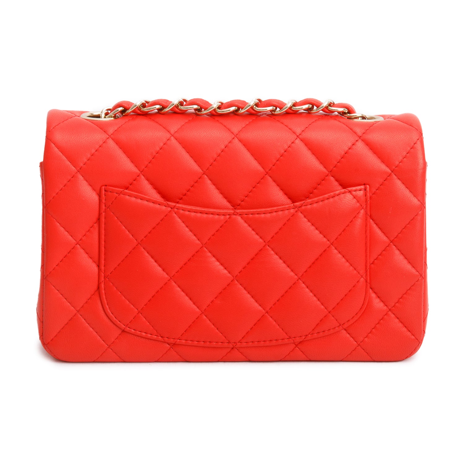 Chanel Red Lambskin Quilted Mini Rectangular Flap Bag