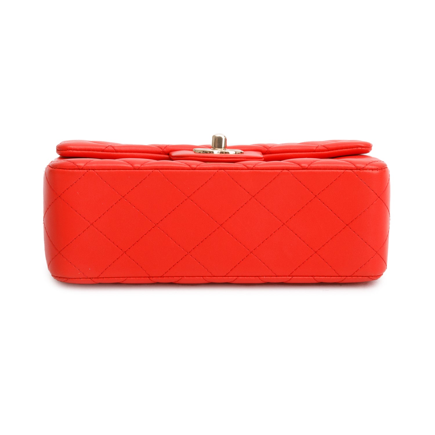 Chanel Red Lambskin Quilted Mini Rectangular Flap Bag