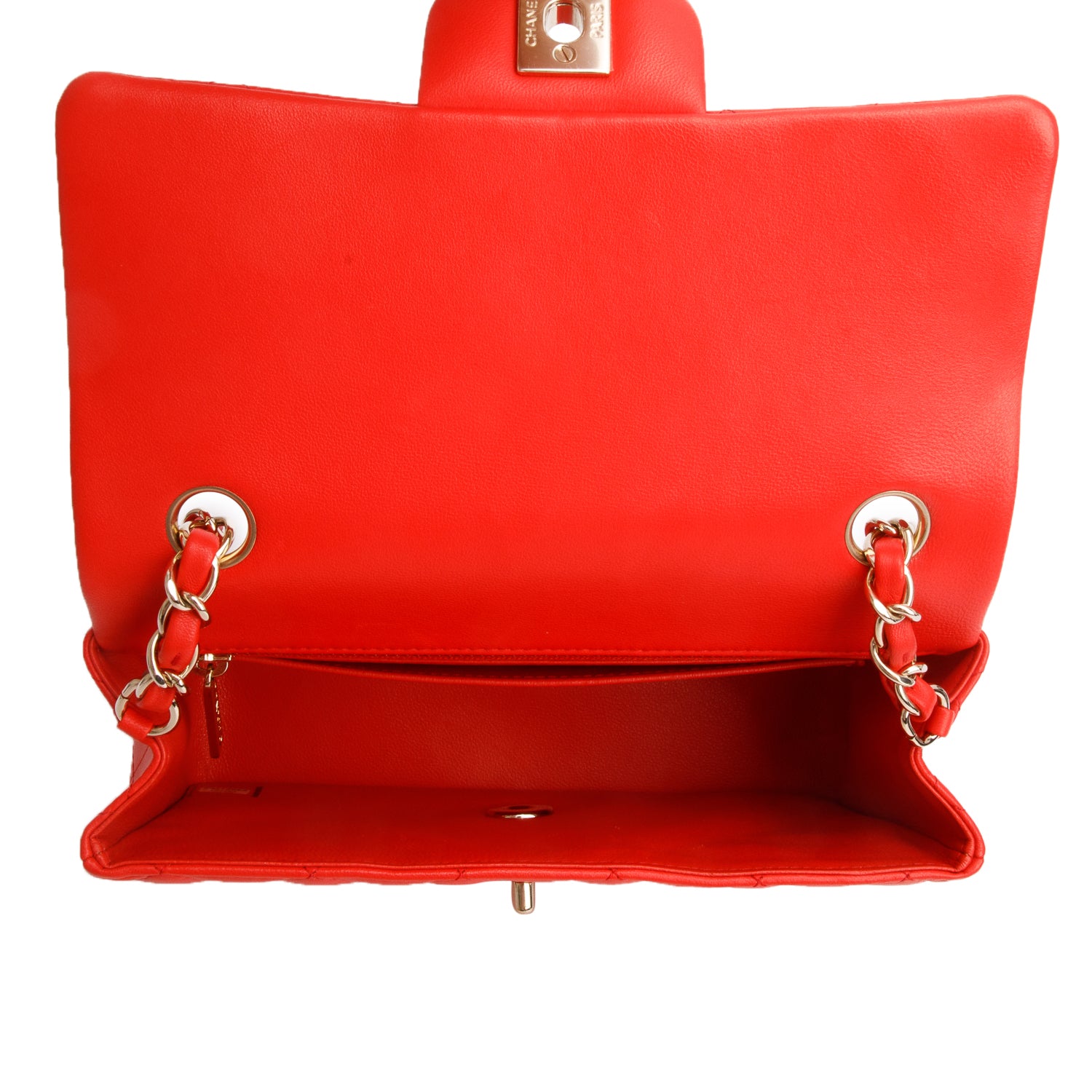 Chanel Red Lambskin Quilted Mini Rectangular Flap Bag