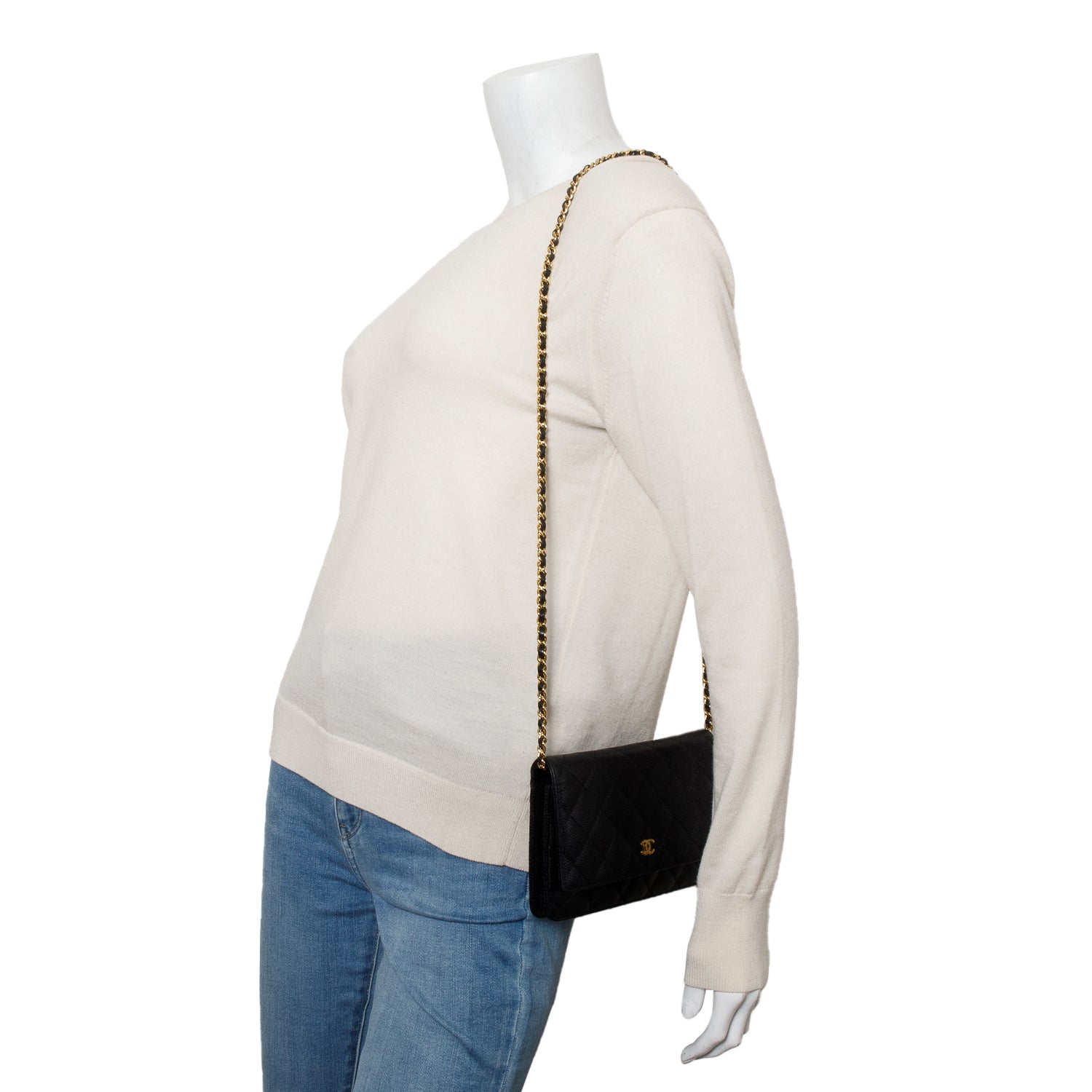 Chanel Black Caviar Quilted Classic Wallet on Chain