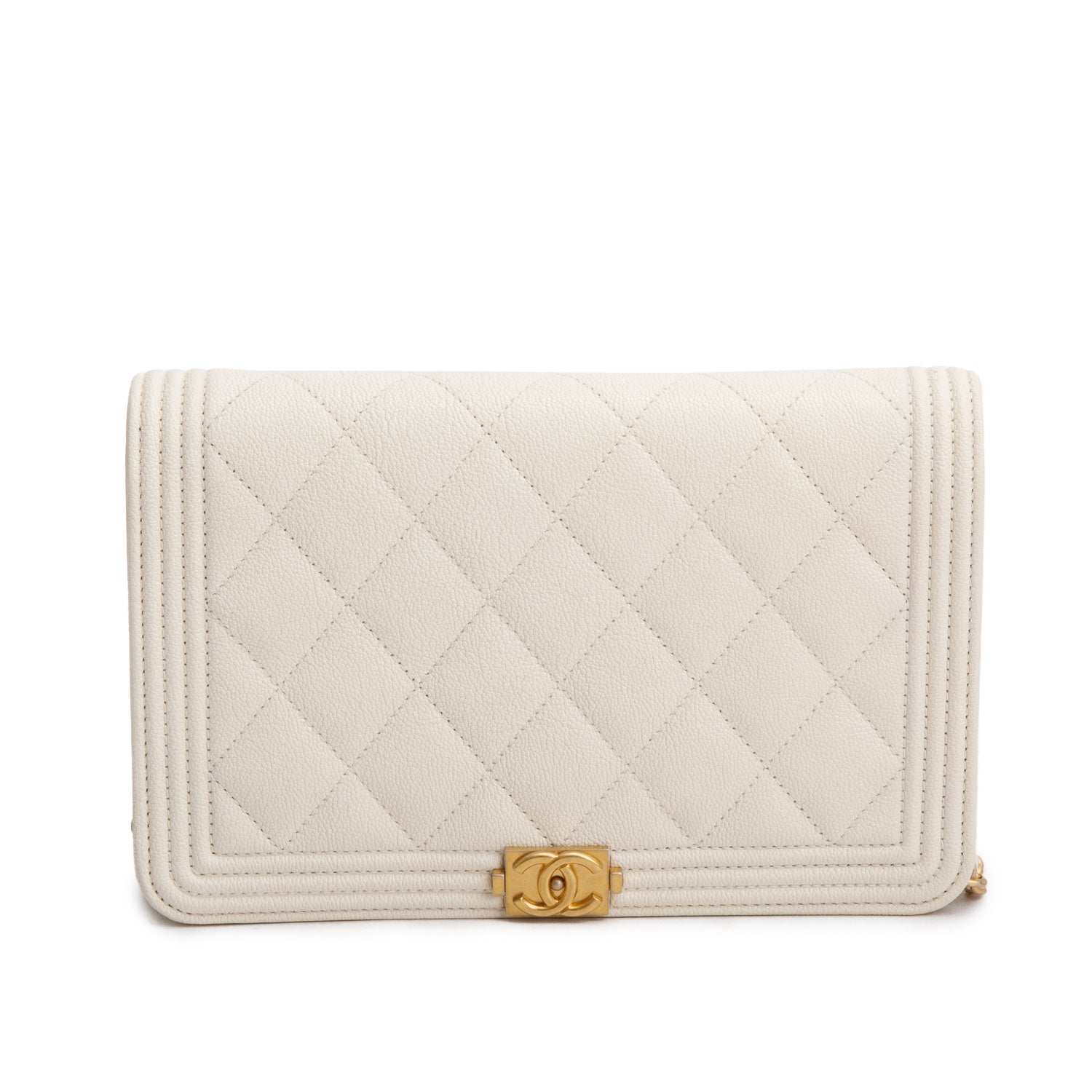 Chanel White Caviar Quilted Boy Wallet on Chain