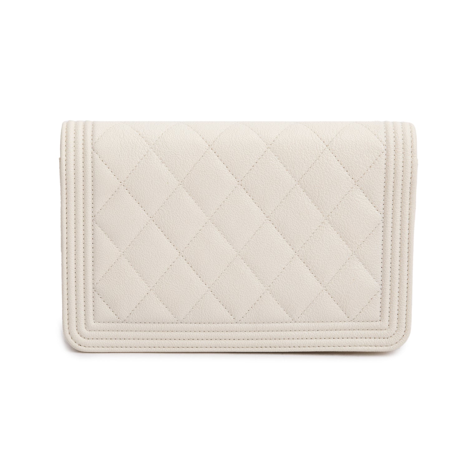 Chanel White Caviar Quilted Boy Wallet on Chain
